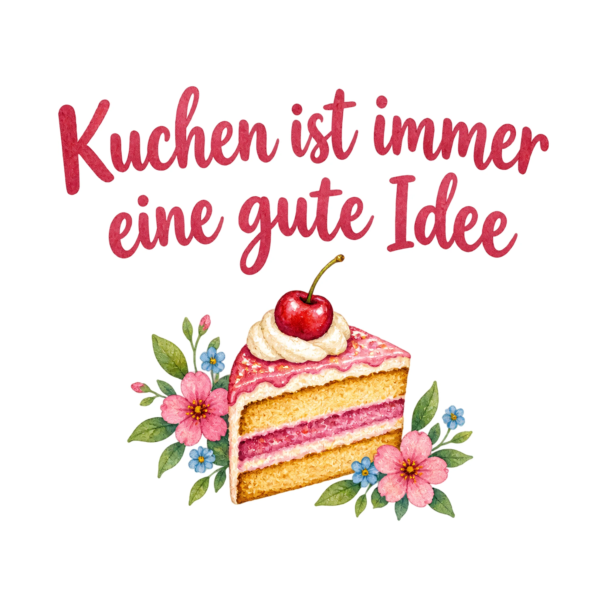 Bügelbild Kuchen ist immer eine gute Idee als Grafik auf weißem Hintergrund (BB019499)