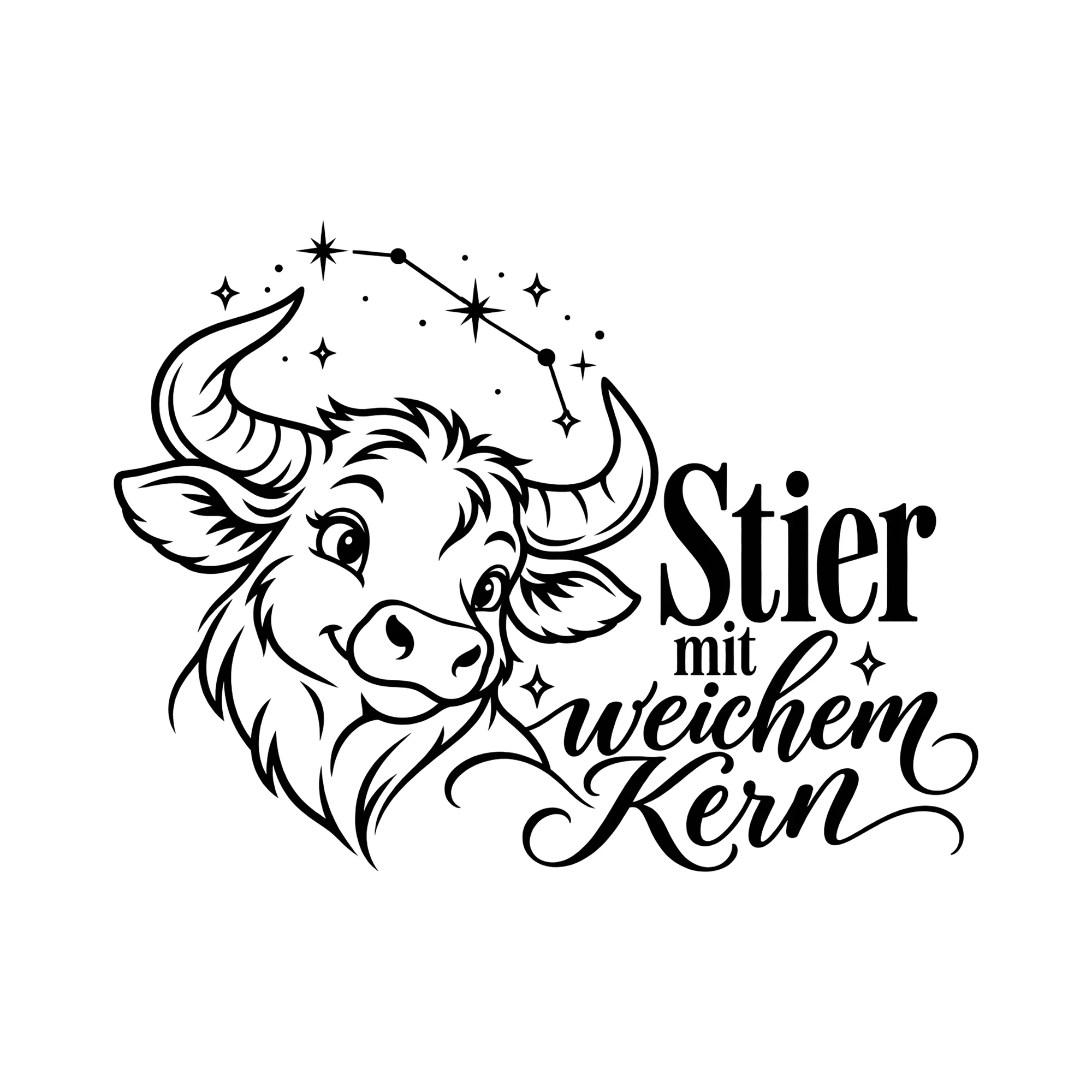 Bügelbild Stier mit weichem Kern als Grafik auf weißem Hintergrund (BB014357)