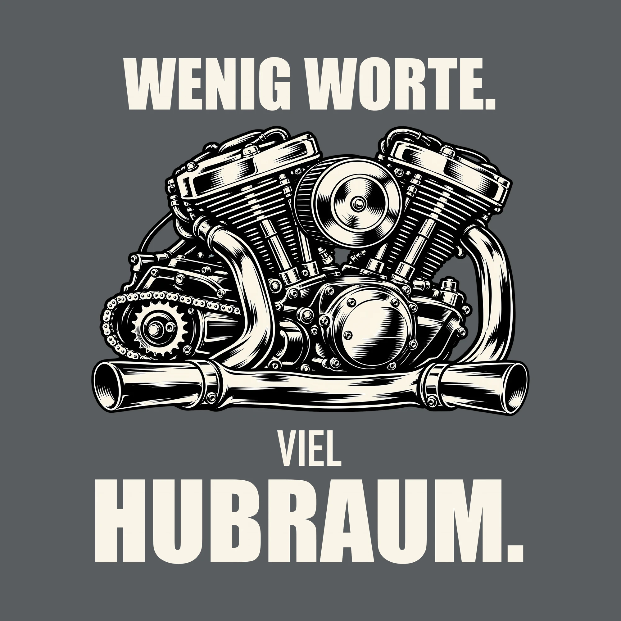 Bügelbild WENIG WORTE. VIEL HUBRAUM. als Grafik auf dunklem Hintergrund (BB012704)