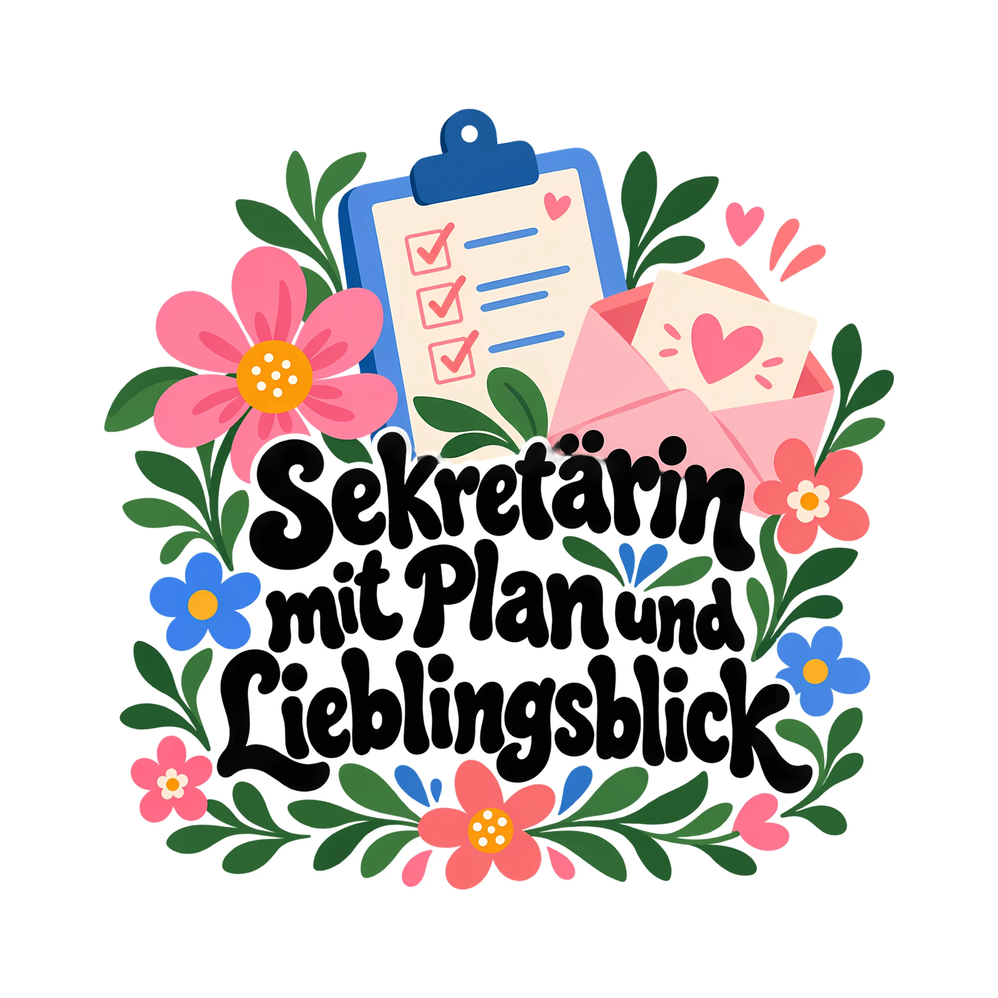 Bügelbild Sekretärin mit Plan und Lieblingsblick als Grafik auf weißem Hintergrund (BB012322)