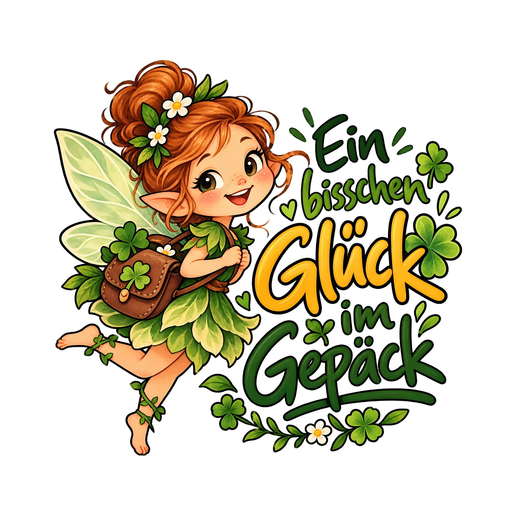 Bügelbild Ein bisschen Glück im Gepäck als Grafik auf weißem Hintergrund (BB014210)