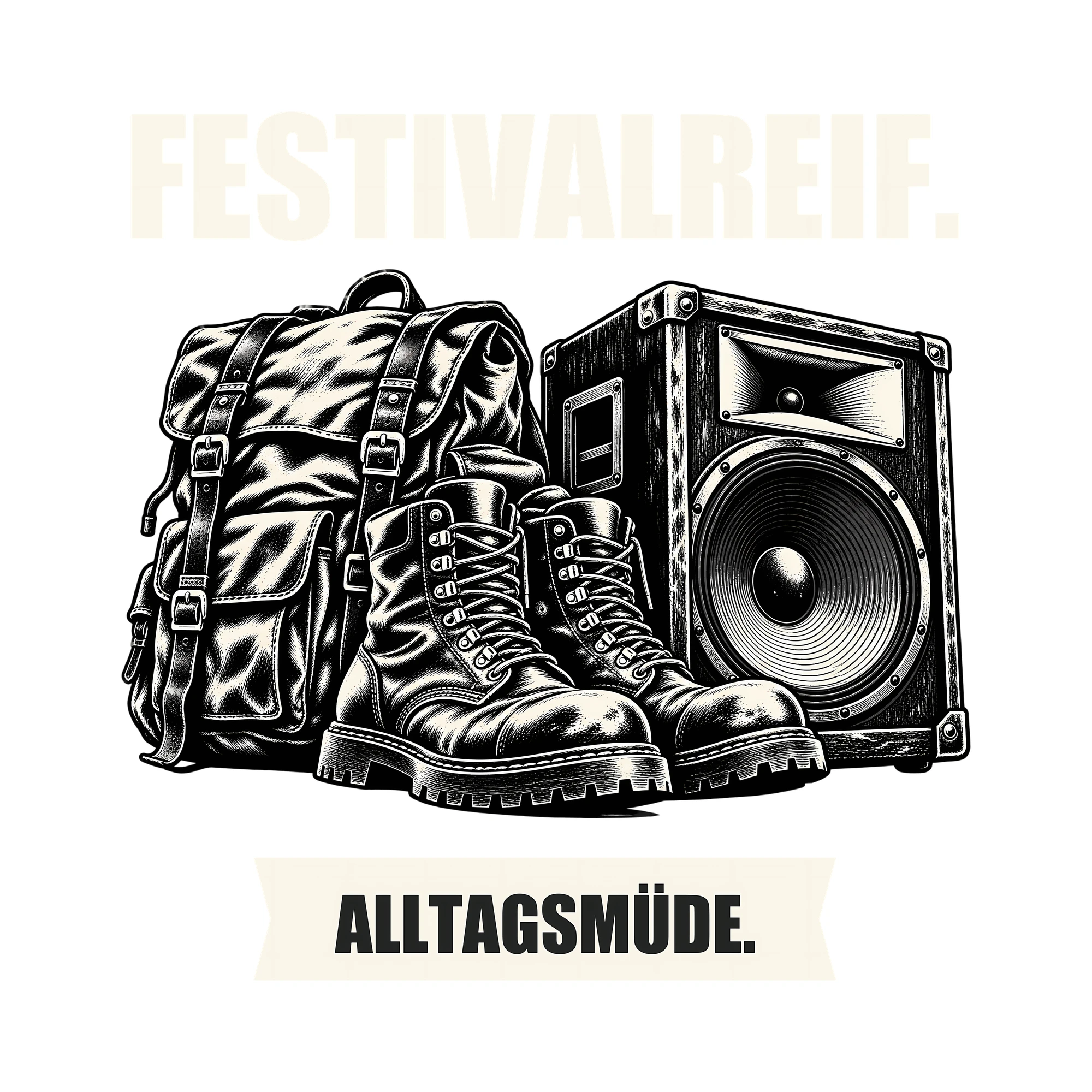 Bügelbild FESTIVALREIF. ALLTAGSMÜDE. als Grafik auf weißem Hintergrund (BB012716)