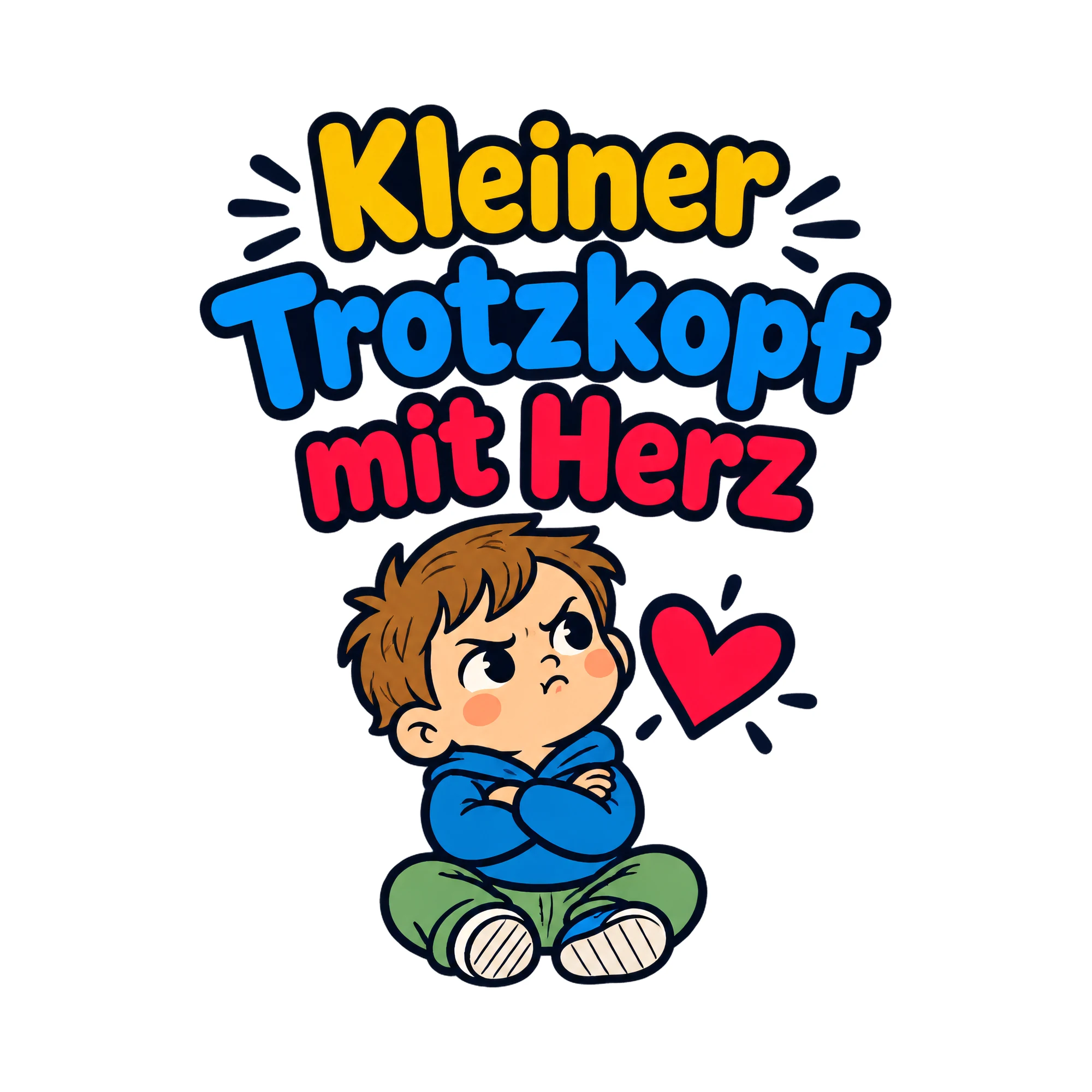 Bügelbild Kleiner Trotzkopf mit Herz als Grafik auf weißem Hintergrund (BB020026)