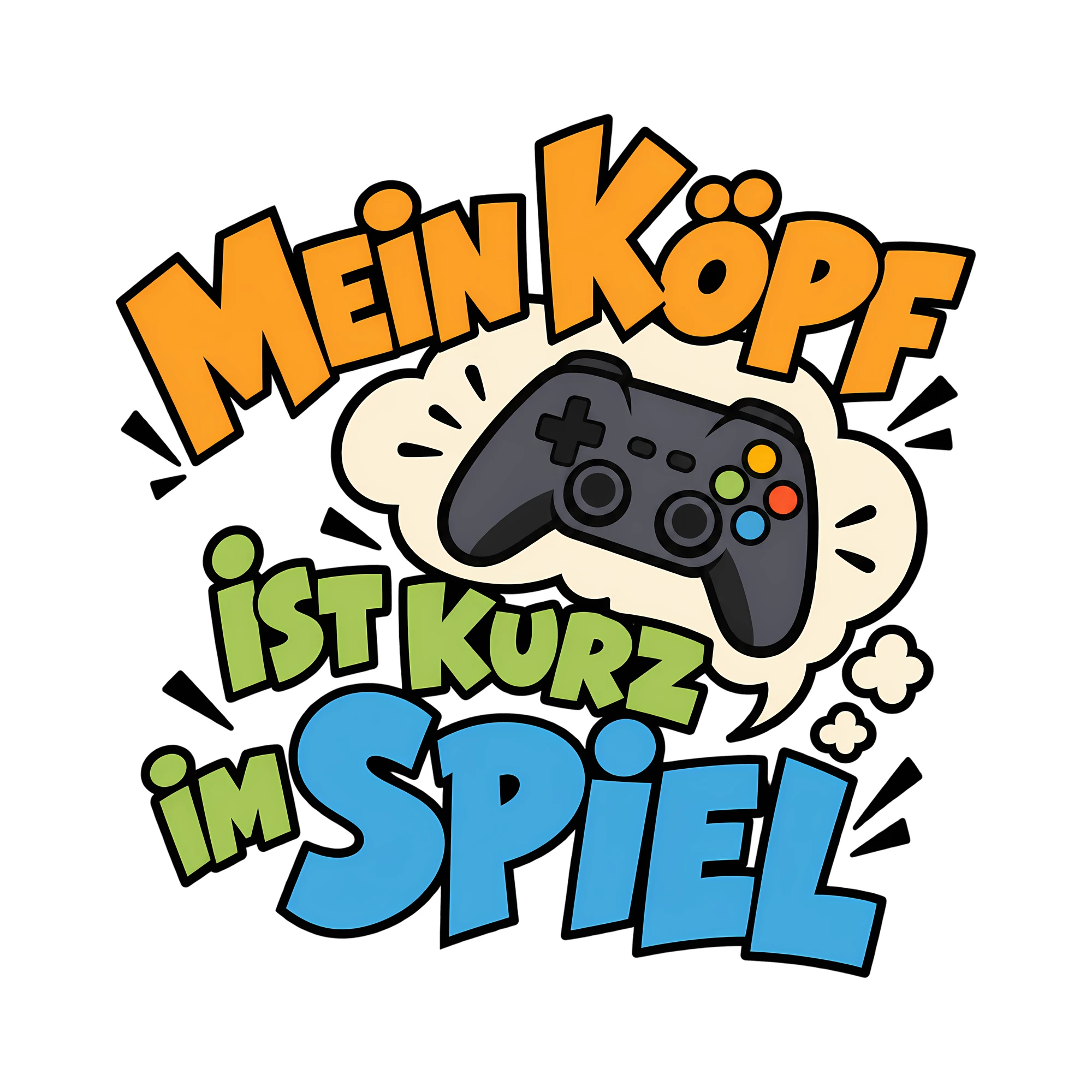 Bügelbild Mein Kopf ist kurz im Spiel als Grafik auf weißem Hintergrund (BB013002)