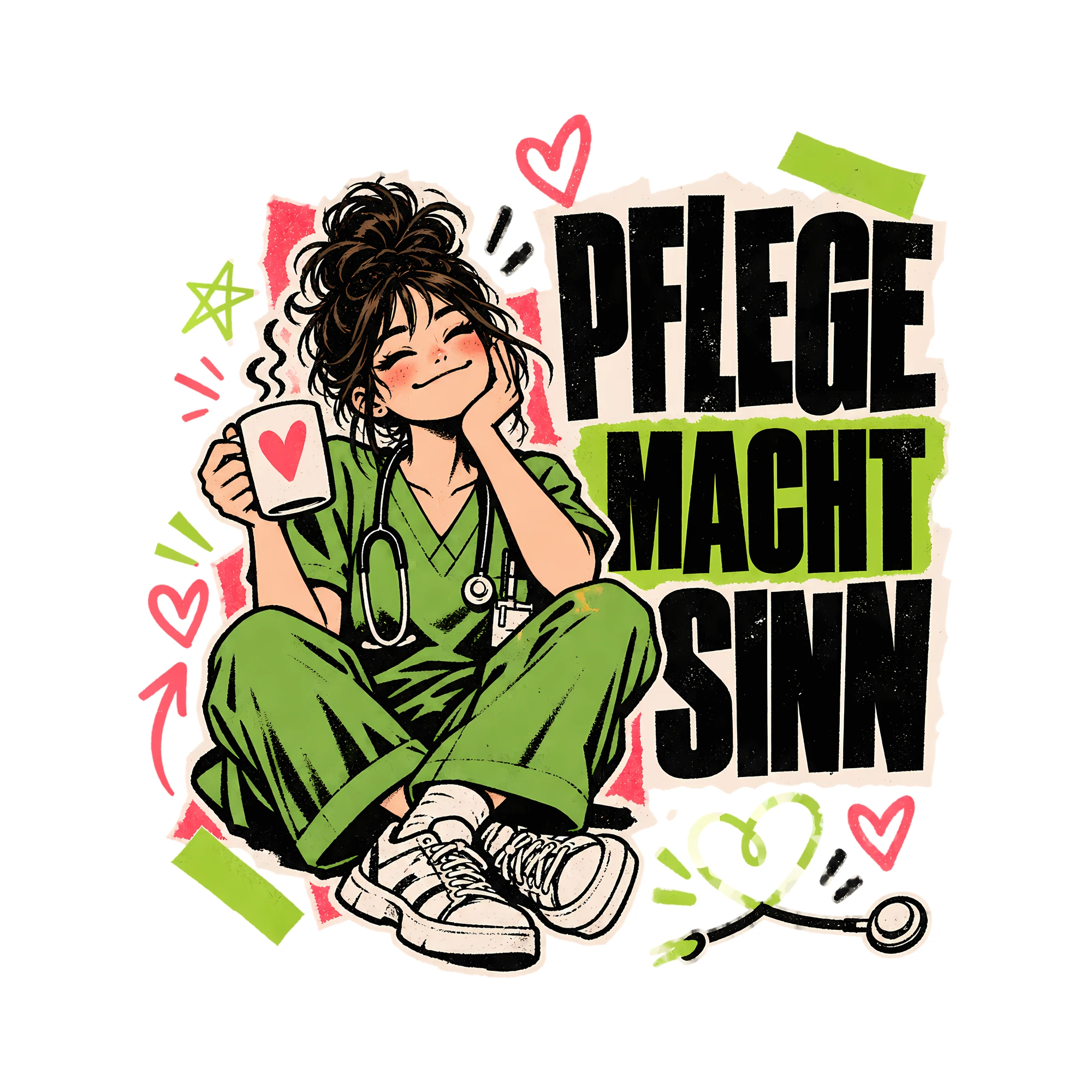 Bügelbild Pflege macht Sinn als Grafik auf weißem Hintergrund (BB011571)