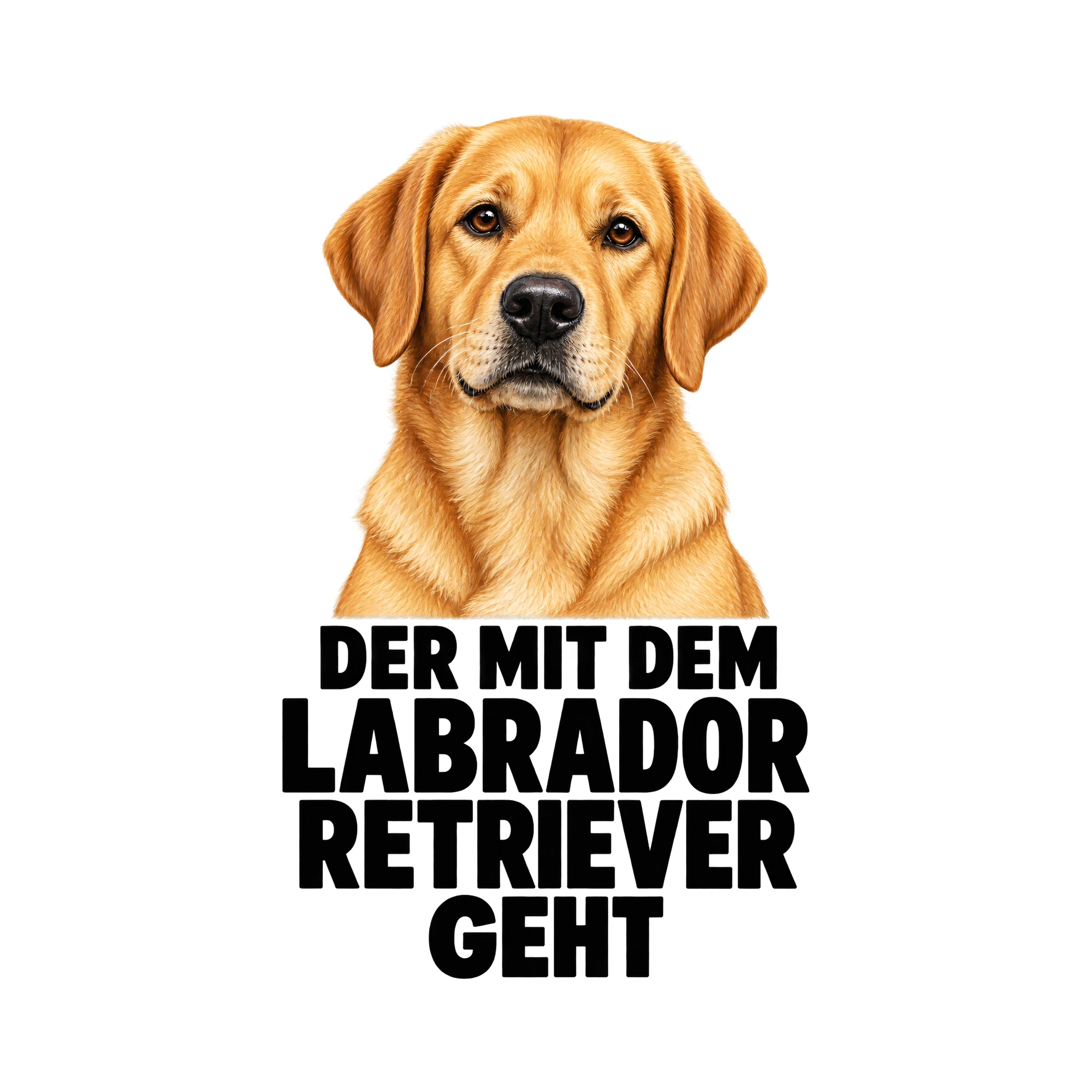 Bügelbild „DER MIT DEM LABRADOR RETRIEVER GEHT“ | Tiere Shirt Spruch als Grafik auf weißem Hintergrund (BB016181)