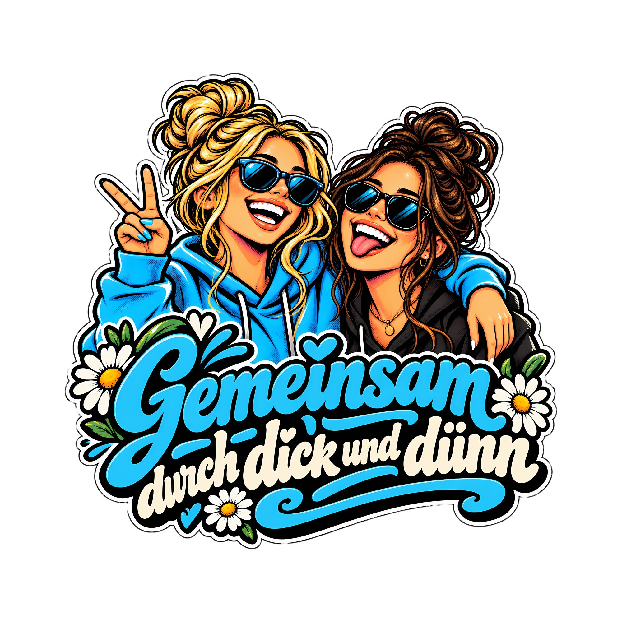 Bügelbild Gemeinsam durch dick und dünn als Grafik auf weißem Hintergrund (BB012261)