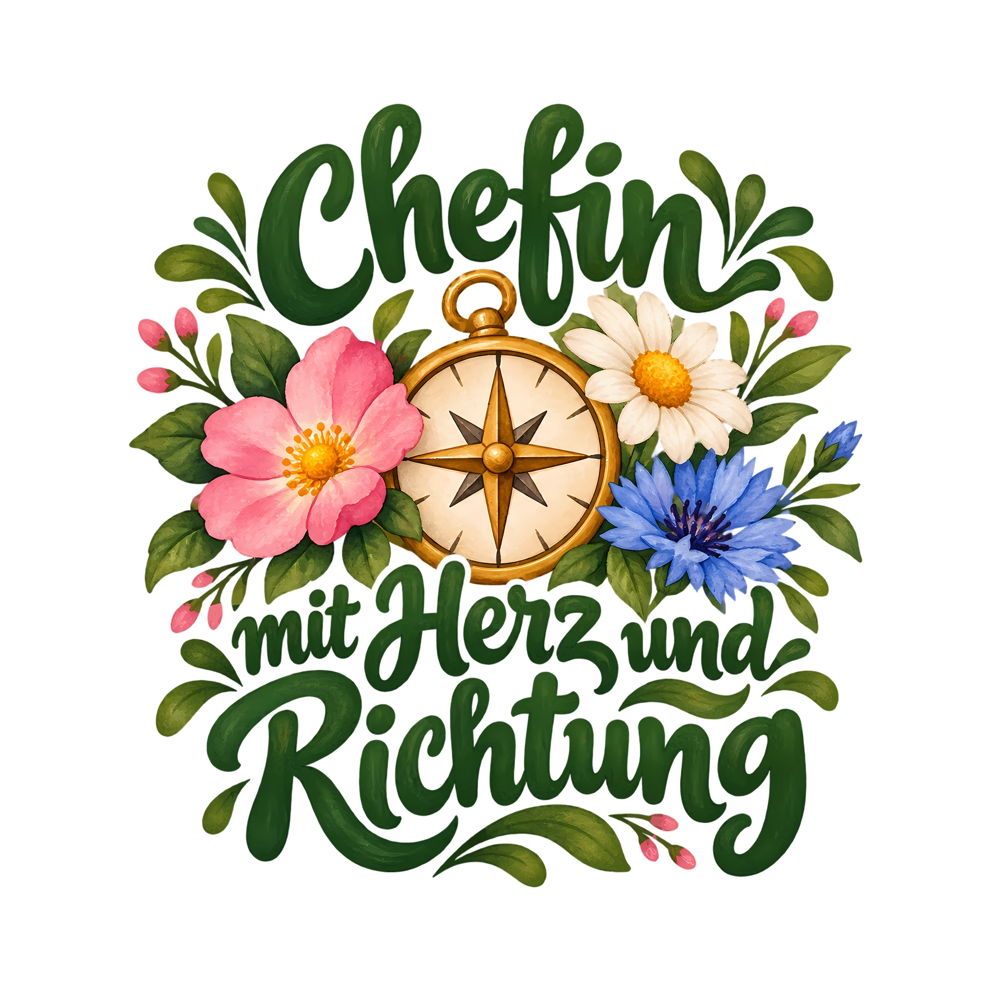 Bügelbild Chefin mit Herz und Richtung als Grafik auf weißem Hintergrund (BB011684)