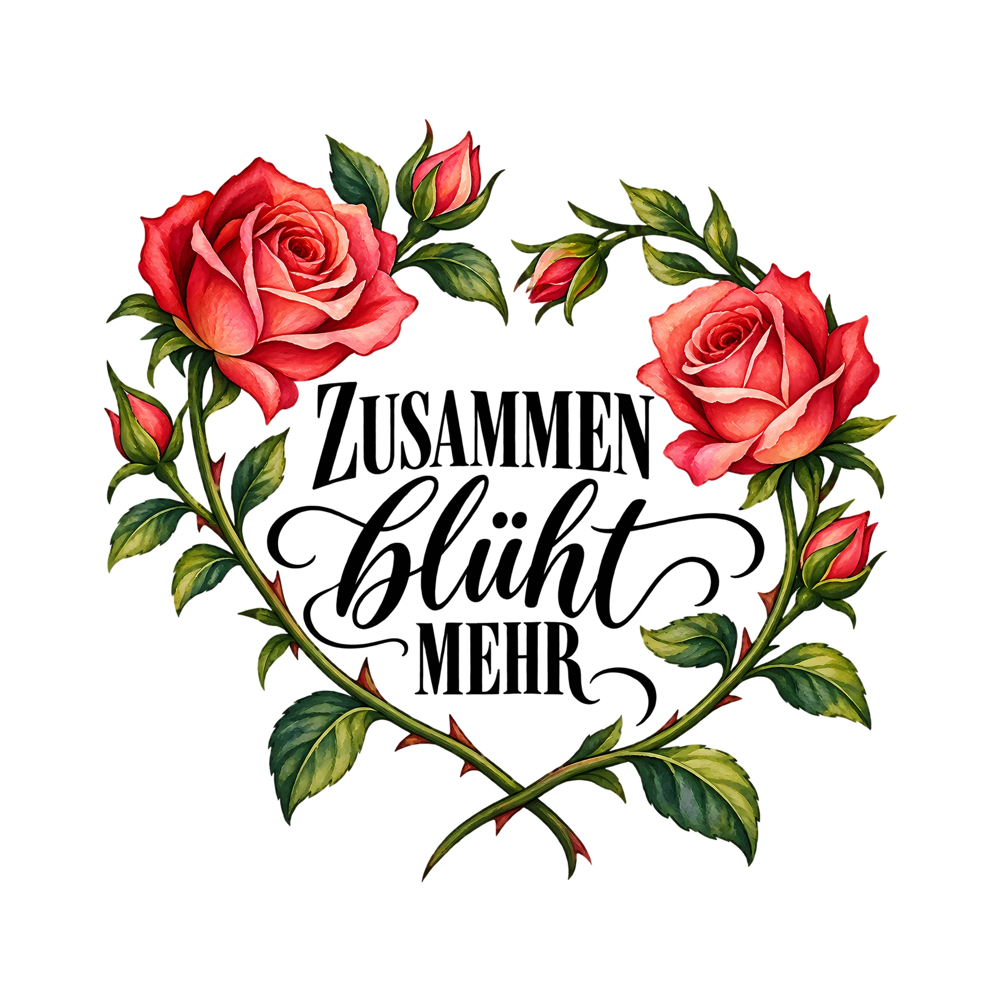Bügelbild Zusammen blüht mehr als Grafik auf weißem Hintergrund (BB014212)