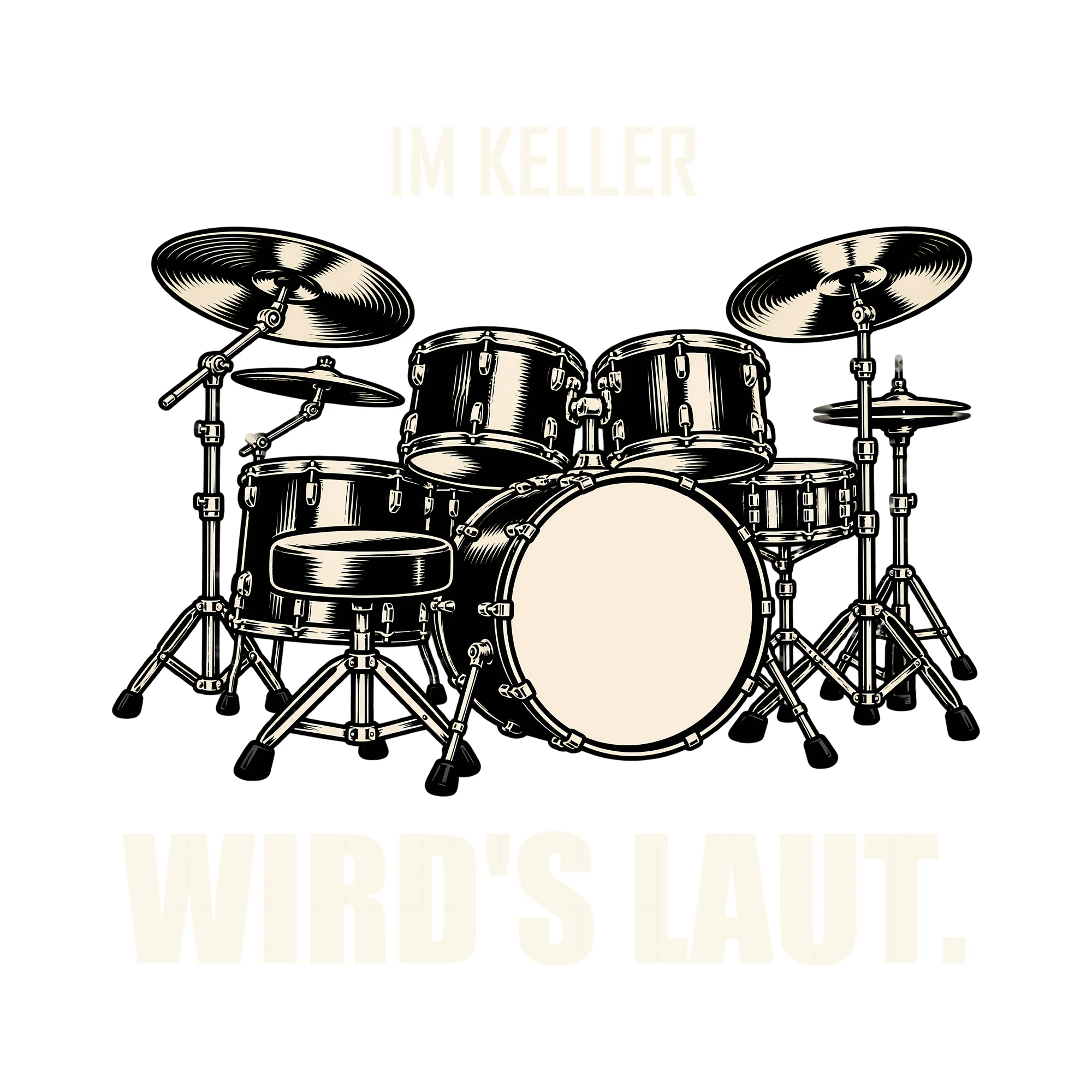 Bügelbild IM KELLER WIRD'S LAUT. als Grafik auf weißem Hintergrund (BB012786)