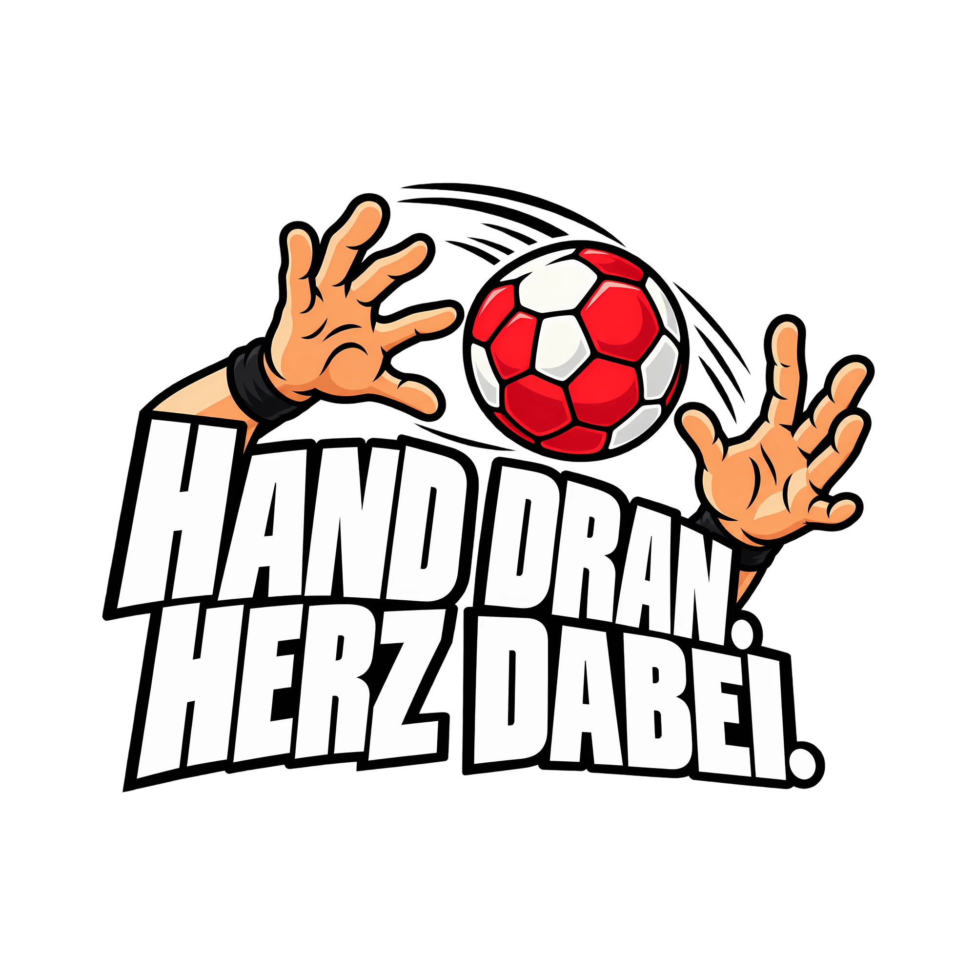 Bügelbild HAND DRAN. HERZ DABEI. als Grafik auf weißem Hintergrund (BB013811)