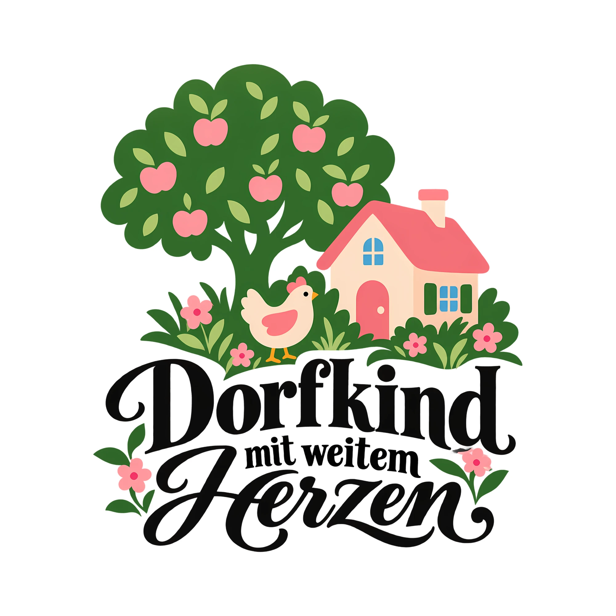 Bügelbild Dorfkind mit weitem Herzen als Grafik auf weißem Hintergrund (BB013475)