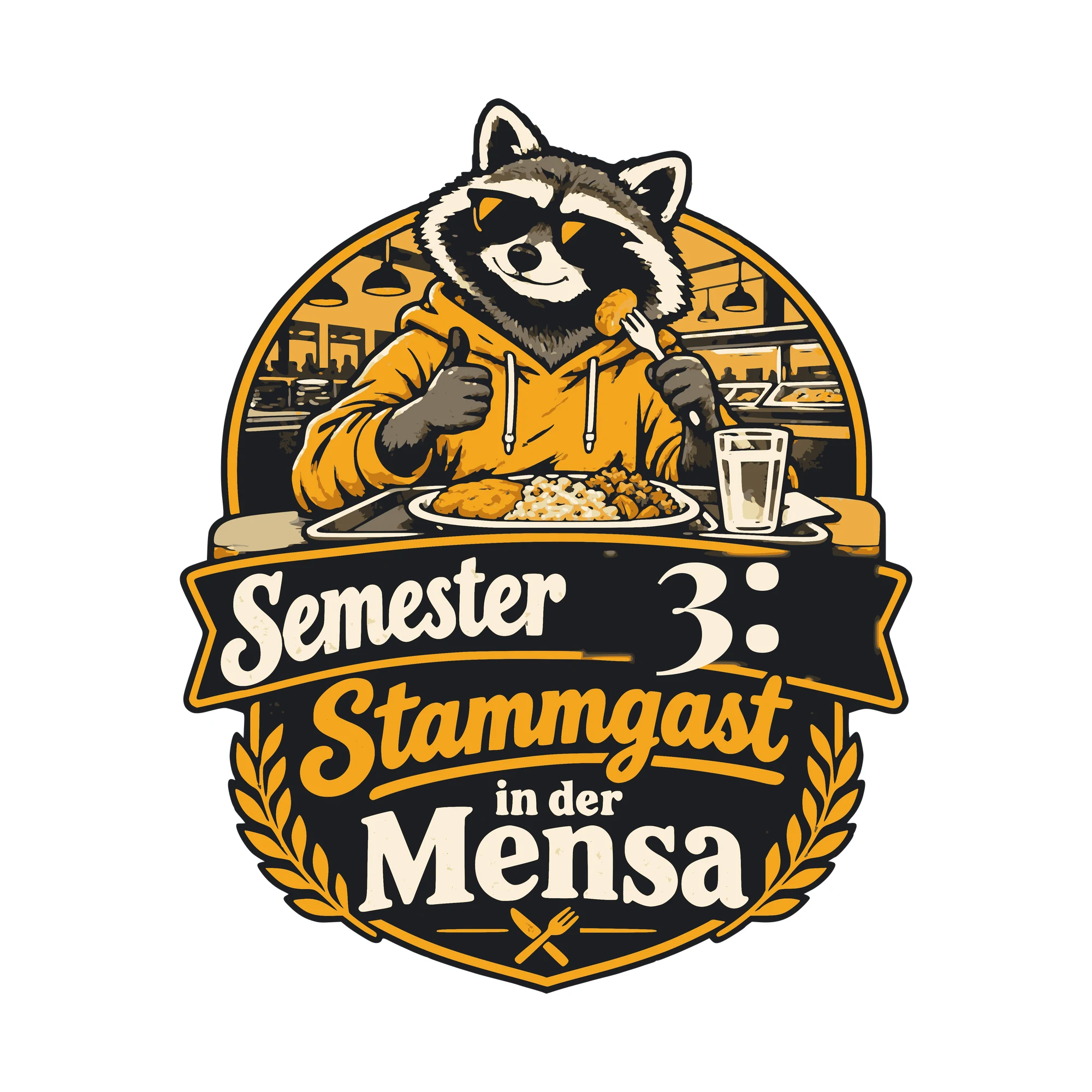 Bügelbild Semester: Stammgast in der Mensa mit Zahl als Grafik auf weißem Hintergrund (BB011259)