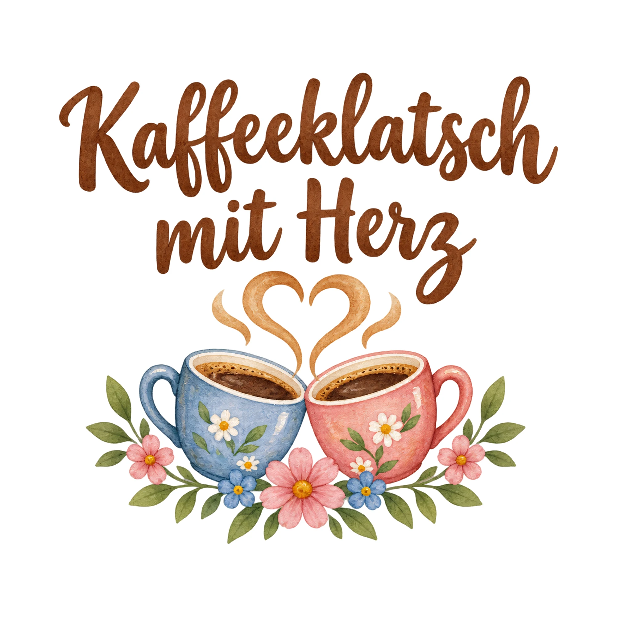 Bügelbild Kaffeeklatsch mit Herz als Grafik auf weißem Hintergrund (BB019620)