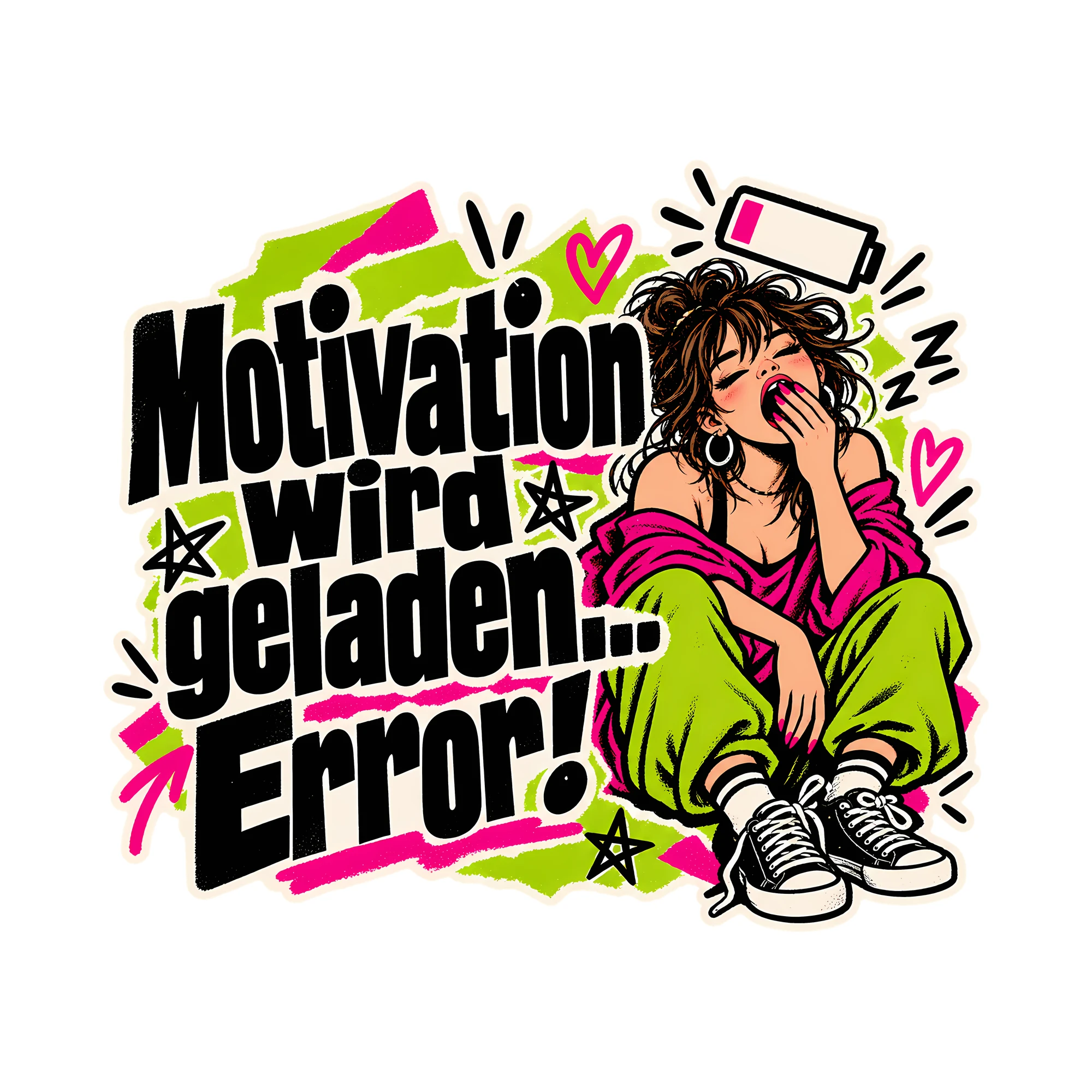 Bügelbild Motivation wird geladen. Error!, Beruf Shirt Spruch als Grafik auf weißem Hintergrund (BB014721)