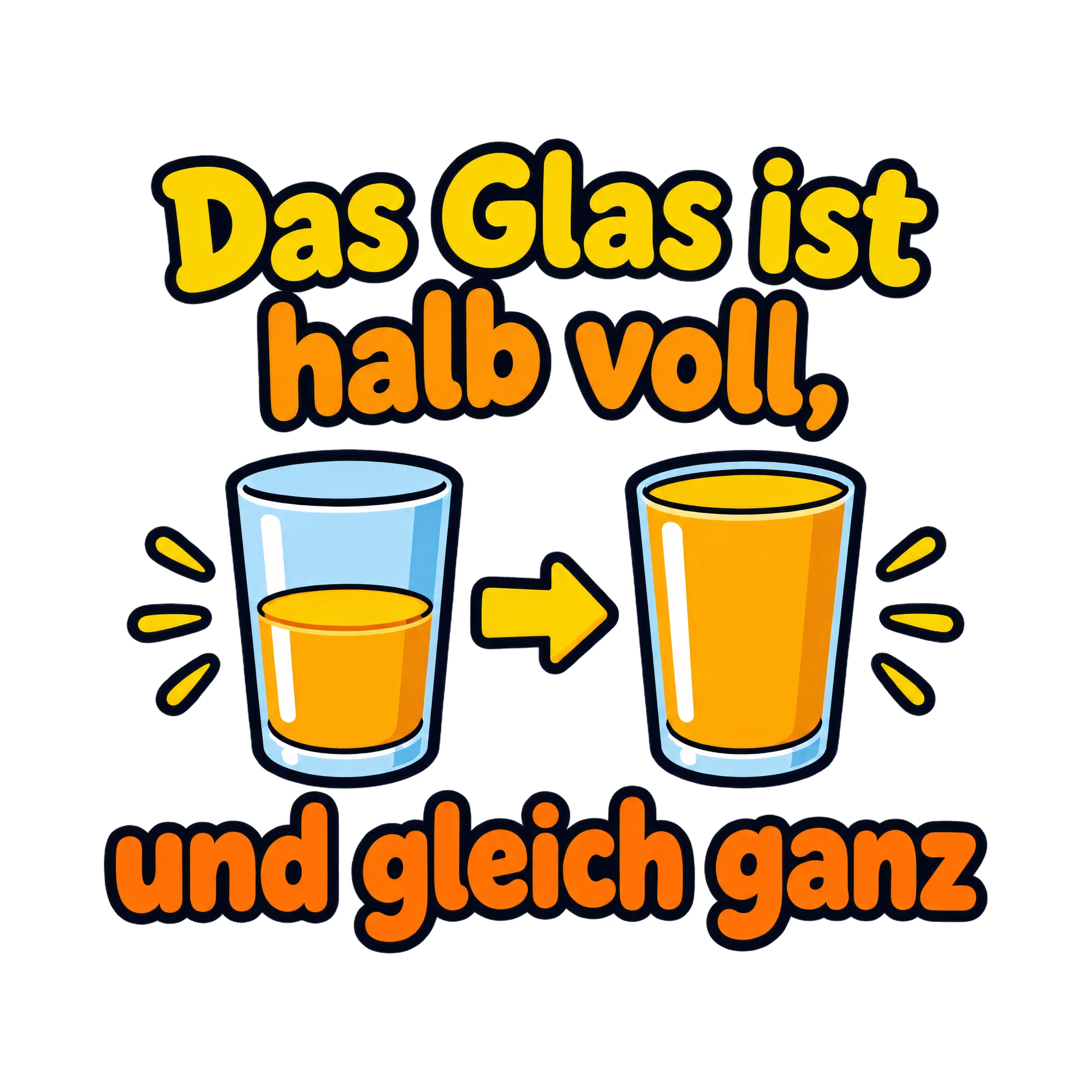 Bügelbild Das Glas ist halb voll, und gleich ganz als Grafik auf weißem Hintergrund (BB019815)