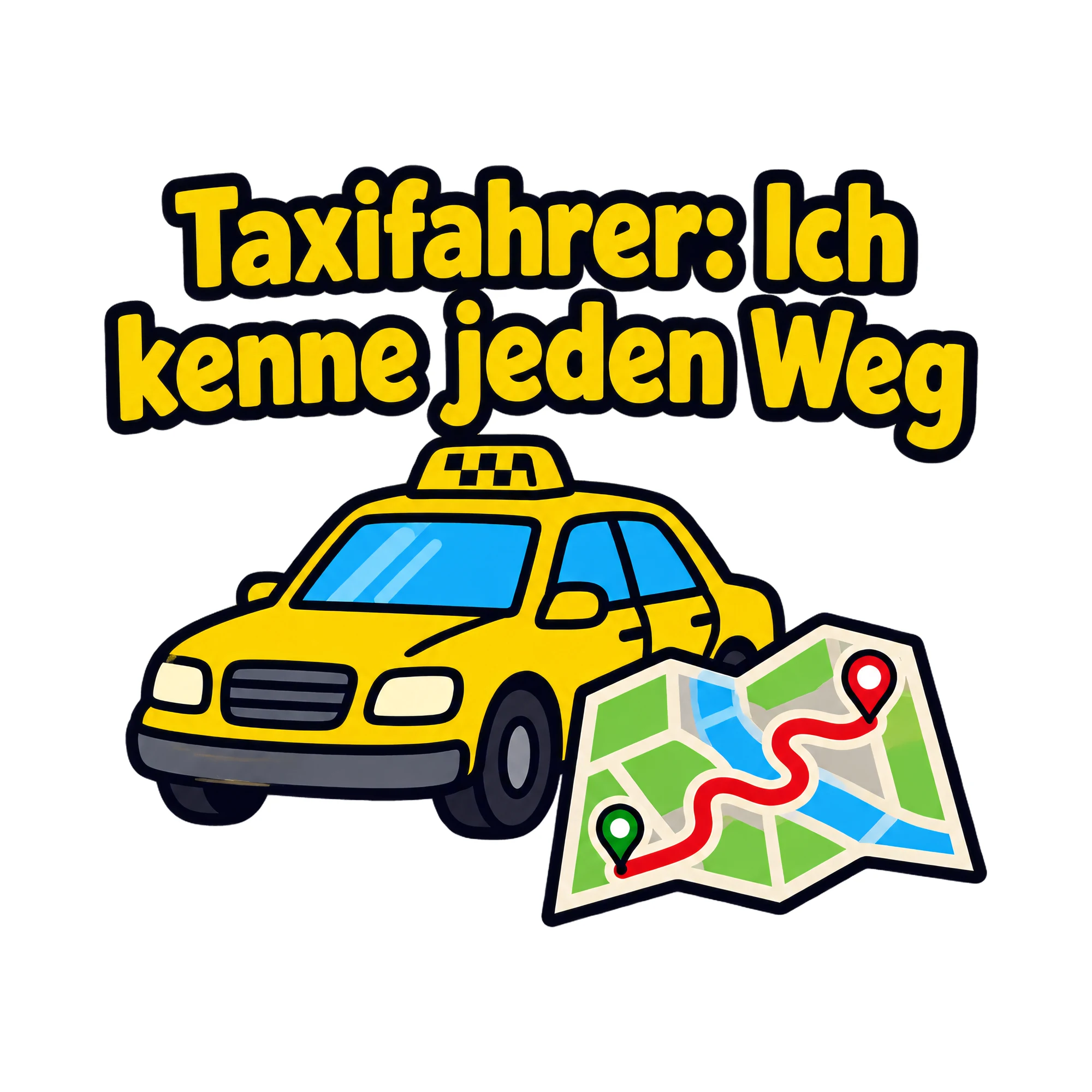 Bügelbild Taxifahrer: Ich kenne jeden Weg als Grafik auf weißem Hintergrund (BB020301)