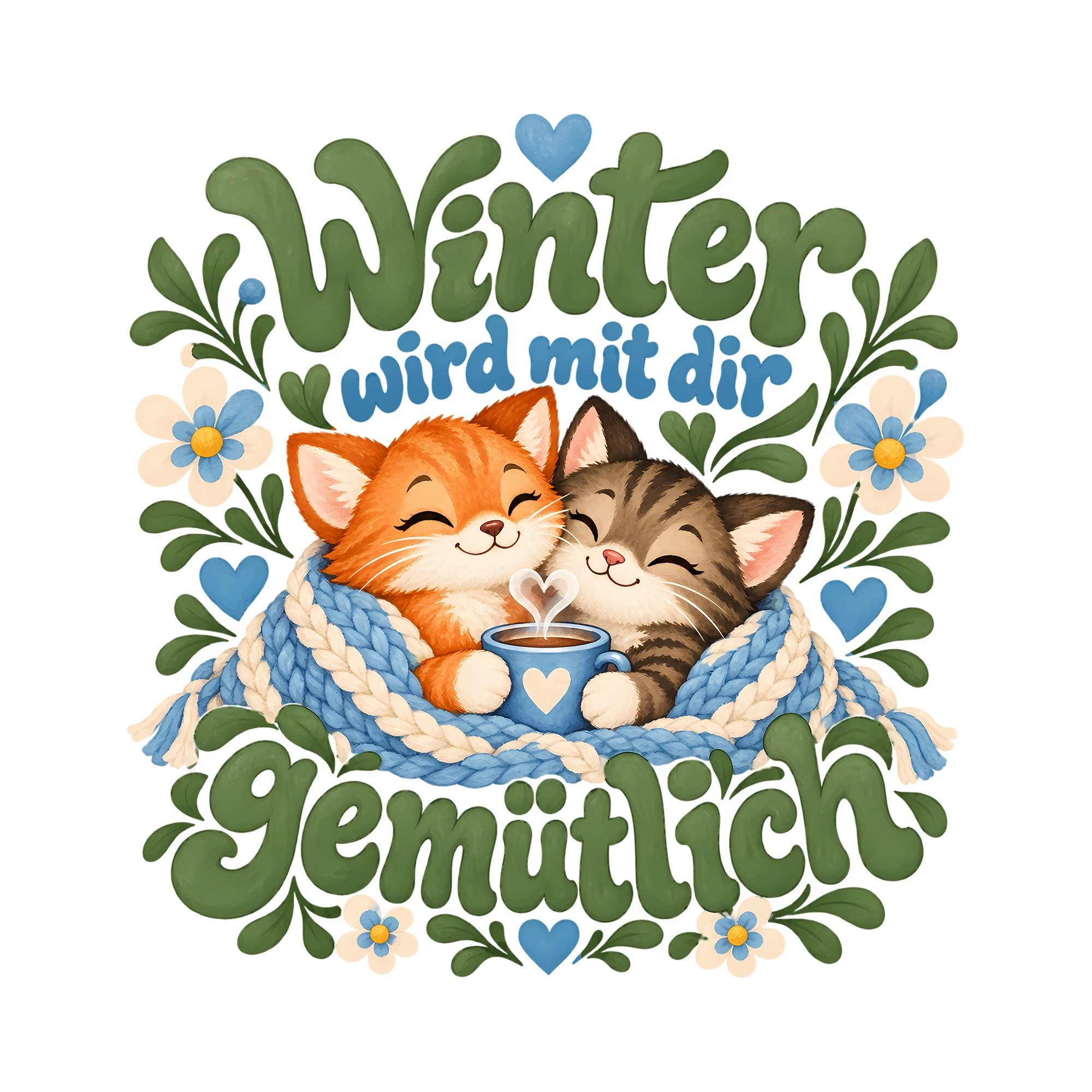 Bügelbild Winter wird mit dir gemütlich als Grafik auf weißem Hintergrund (BB014491)