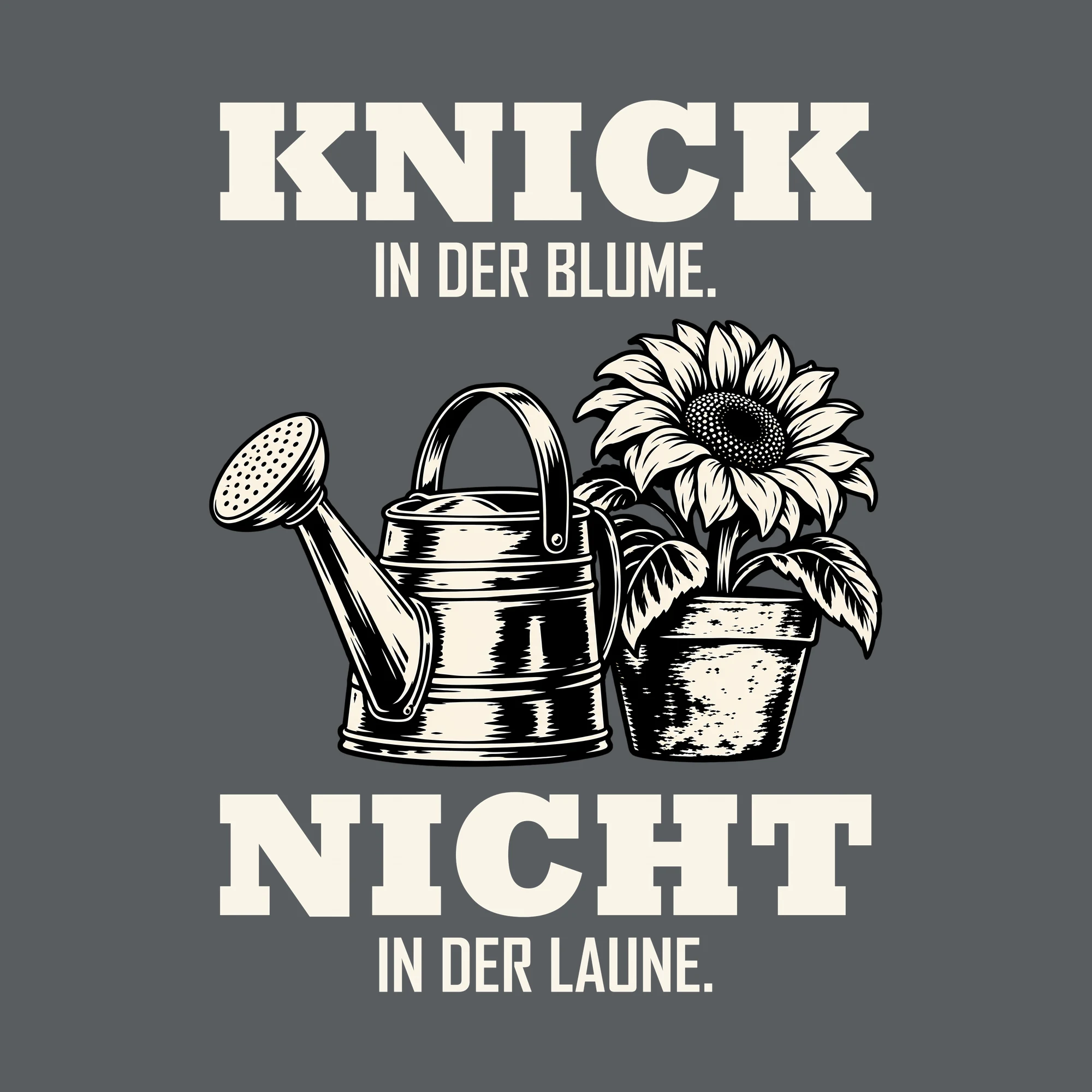 Bügelbild KNICK IN DER BLUME. NICHT IN DER LAUNE. als Grafik auf dunklem Hintergrund (BB013204)