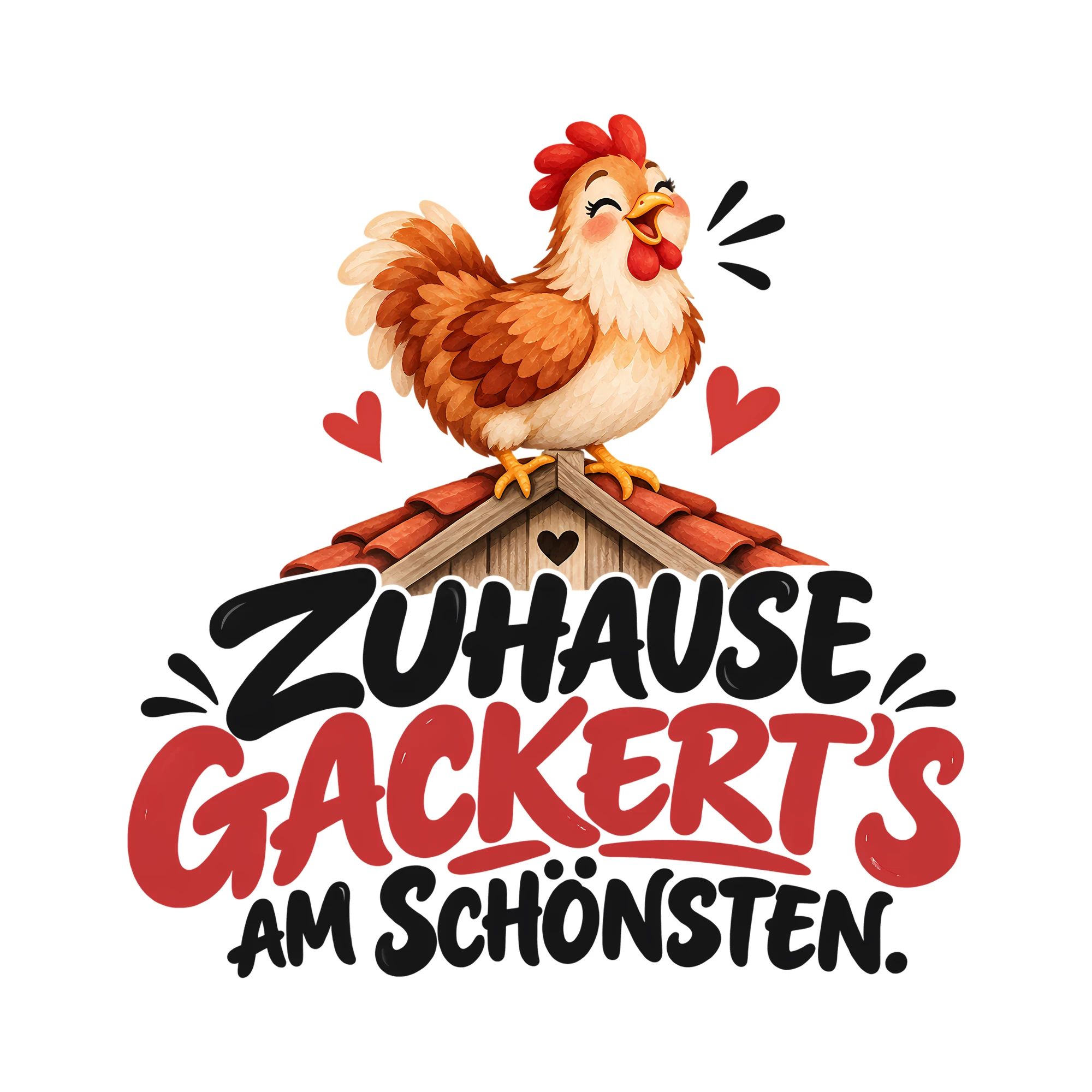Bügelbild ZUHAUSE GACKERT'S AM SCHÖNSTEN. als Grafik auf weißem Hintergrund (BB014025)