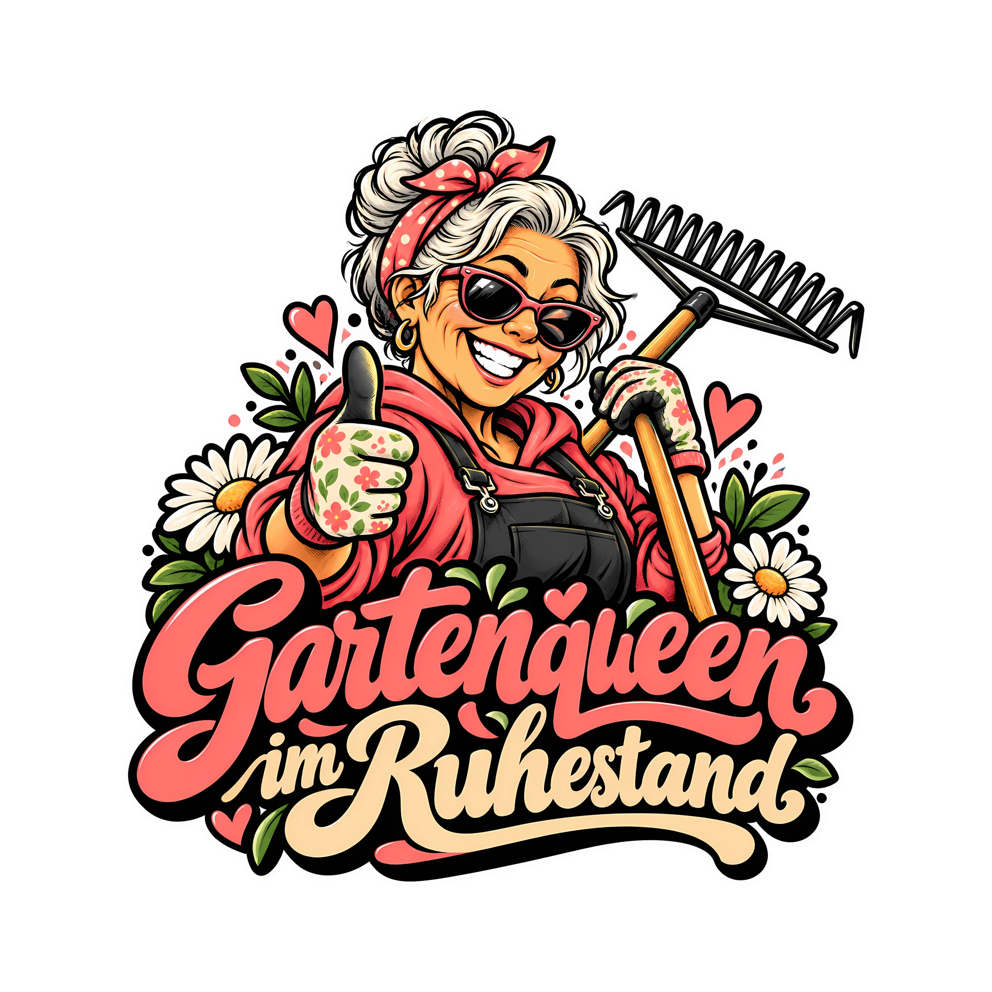 Bügelbild Gartenqueen im Ruhestand als Grafik auf weißem Hintergrund (BB011592)