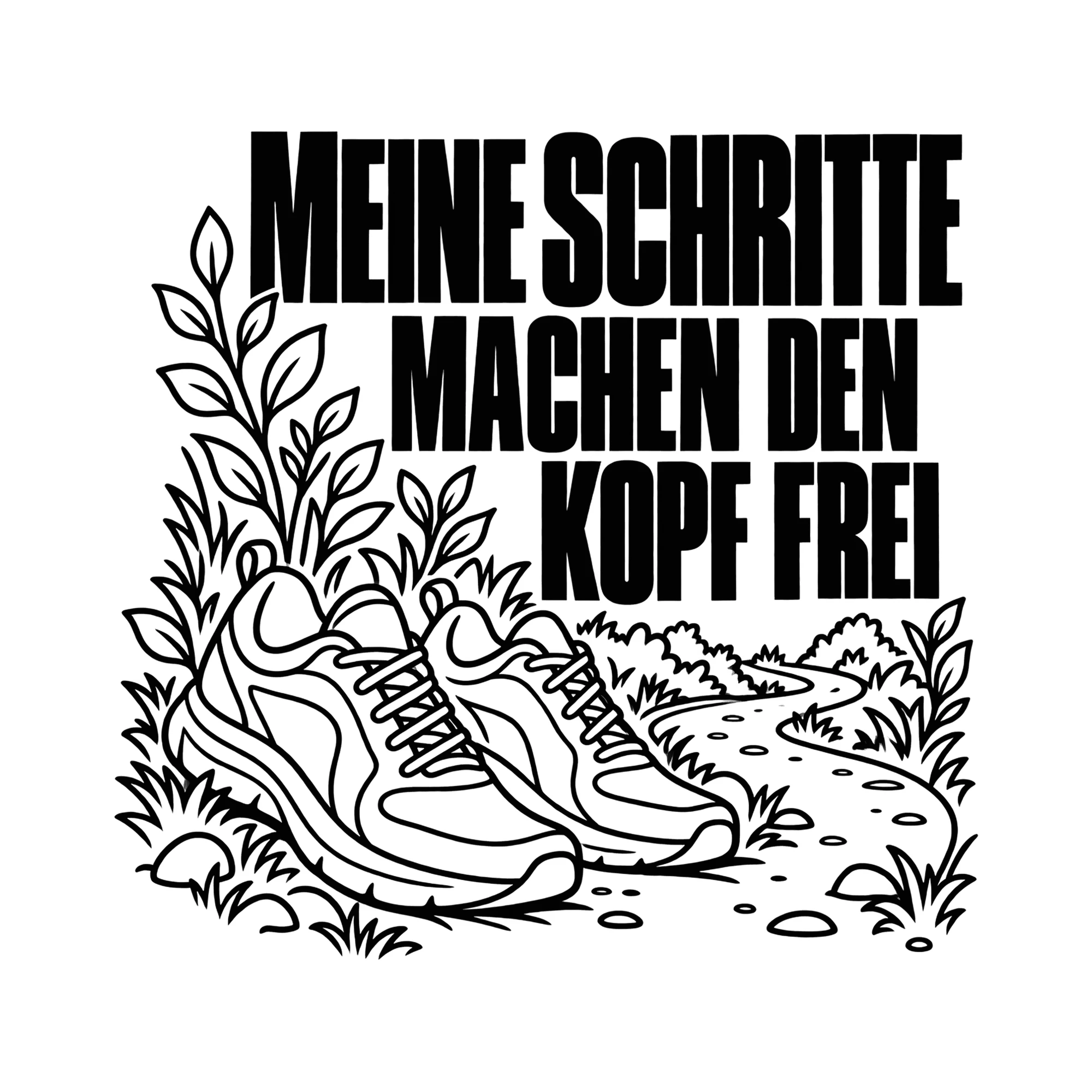 Bügelbild MEINE SCHRITTE MACHEN DEN KOPF FREI als Grafik auf weißem Hintergrund (BB014590)