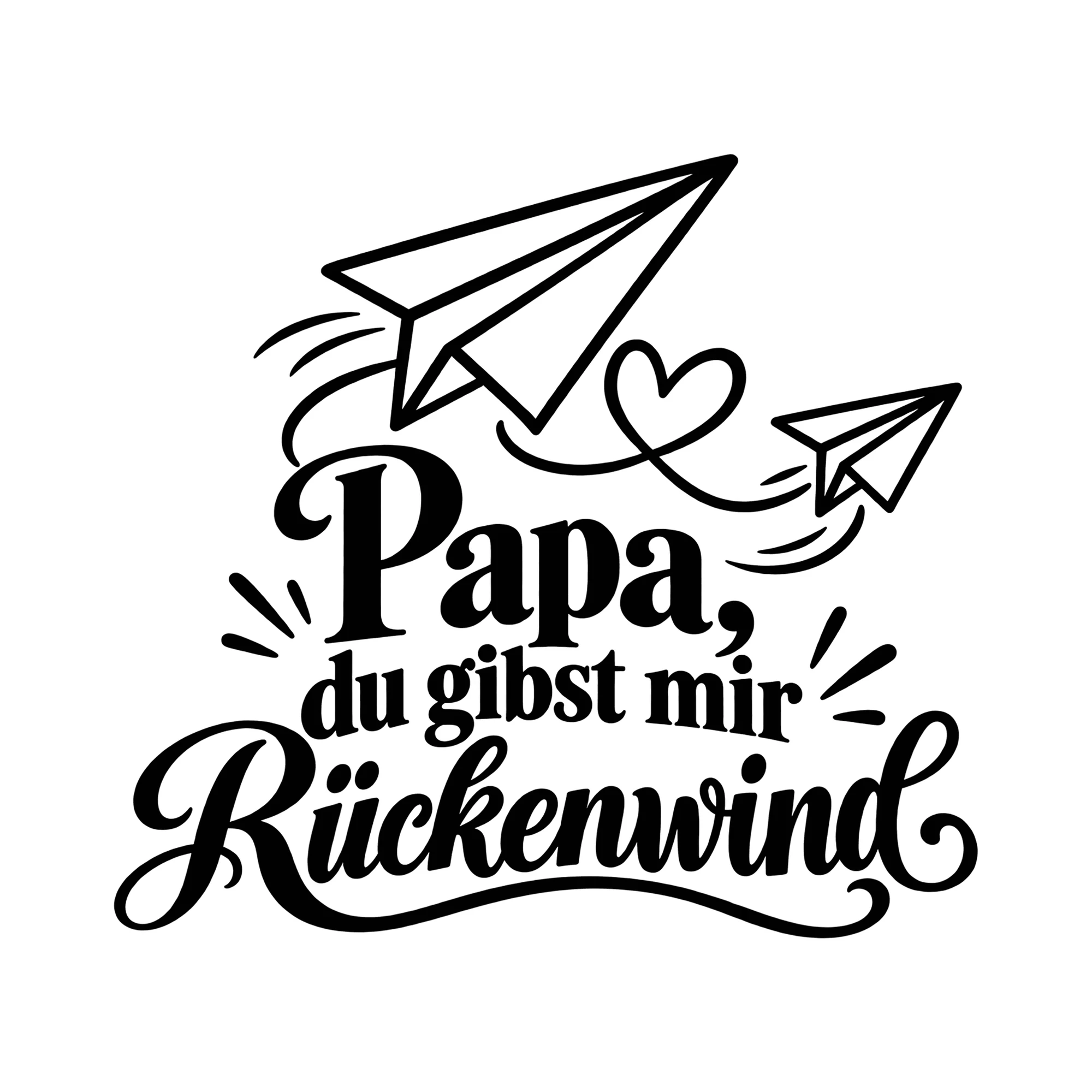 Bügelbild Papa, du gibst mir Rückenwind als Grafik auf weißem Hintergrund (BB012399)
