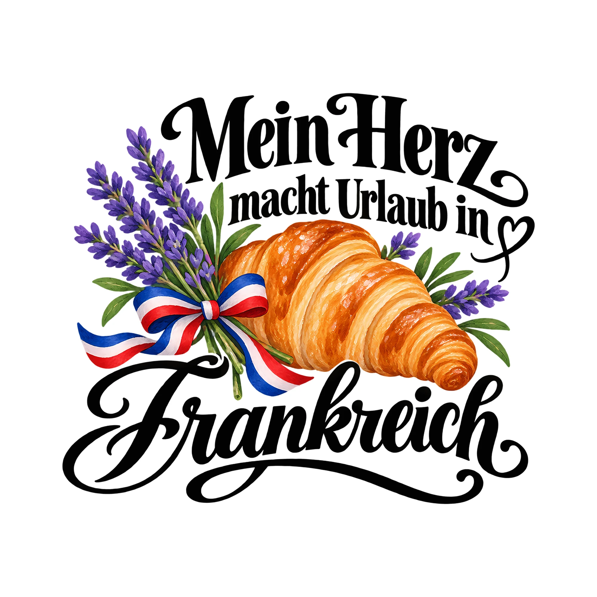 Bügelbild Mein Herz macht Urlaub in Frankreich als Grafik auf weißem Hintergrund (BB013684)