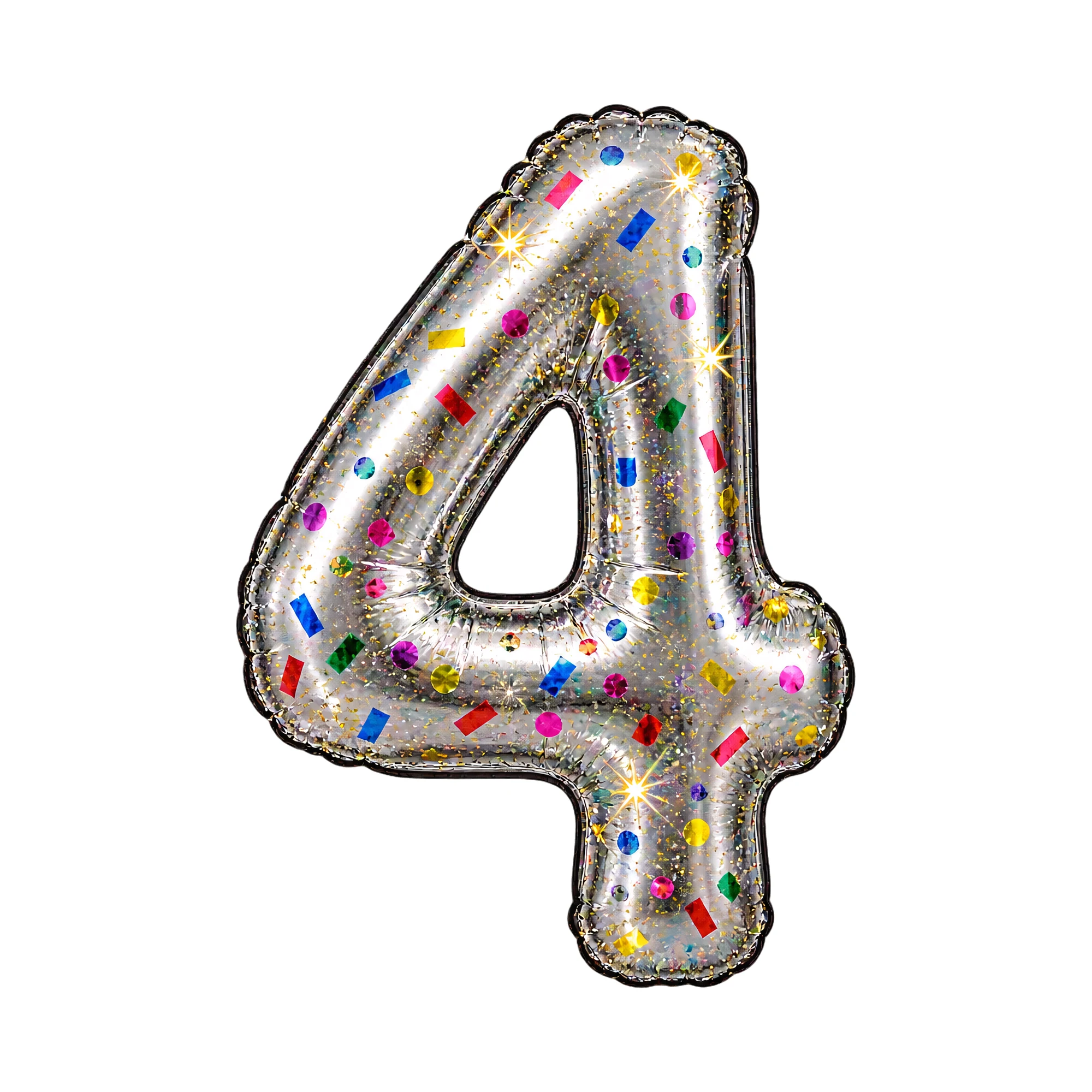 Bügelbild Zahl 4 im Konfetti-Metallic-Look, Zahlen Bügelbild als Grafik auf weißem Hintergrund (BB016305)