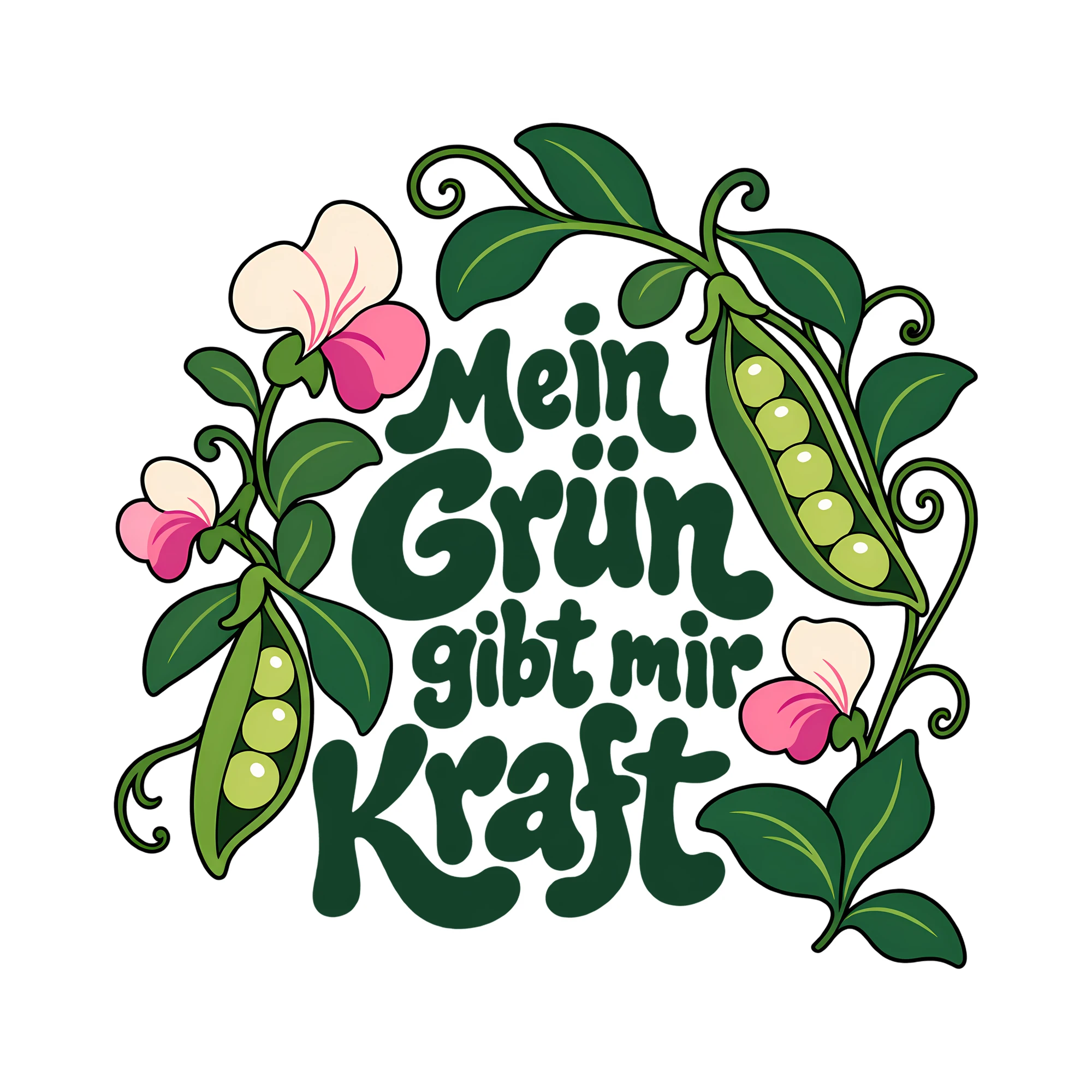Bügelbild Mein Grün gibt mir Kraft als Grafik auf weißem Hintergrund (BB013287)