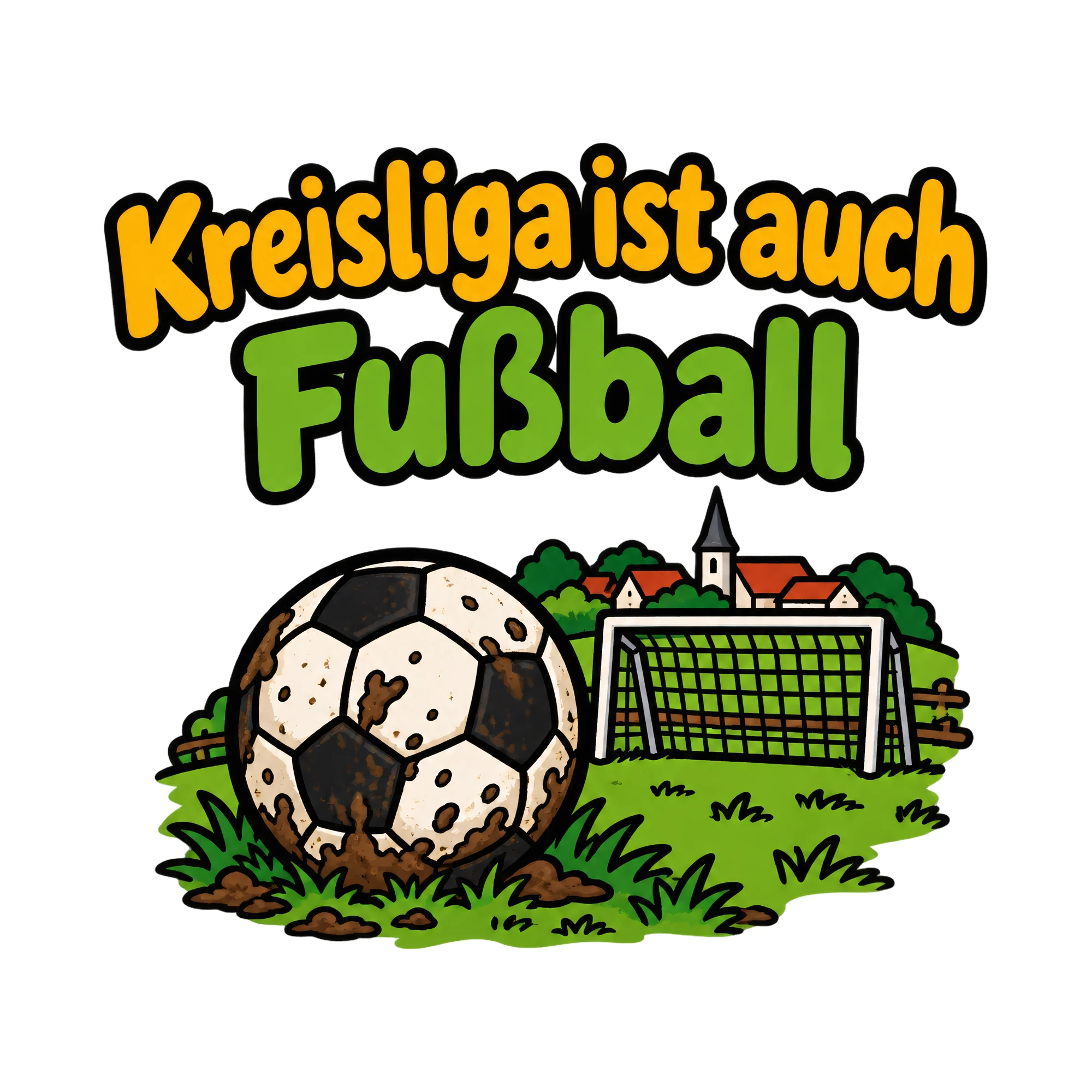 Bügelbild Kreisliga ist auch Fußball als Grafik auf weißem Hintergrund (BB020382)