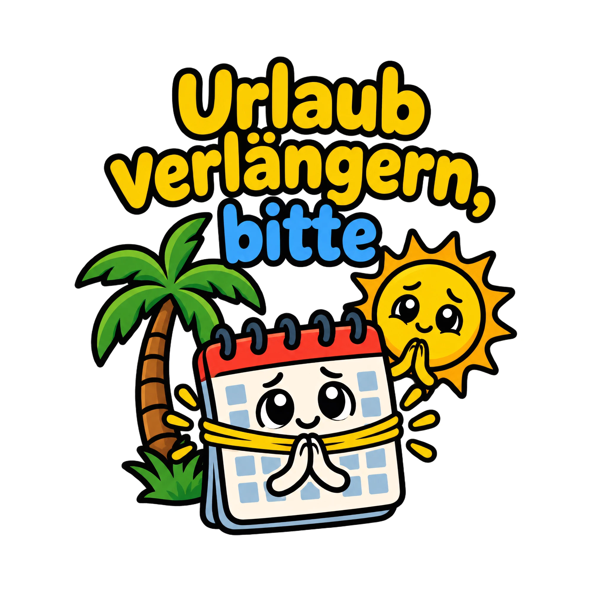 Bügelbild Urlaub verlängern, bitte als Grafik auf weißem Hintergrund (BB019681)