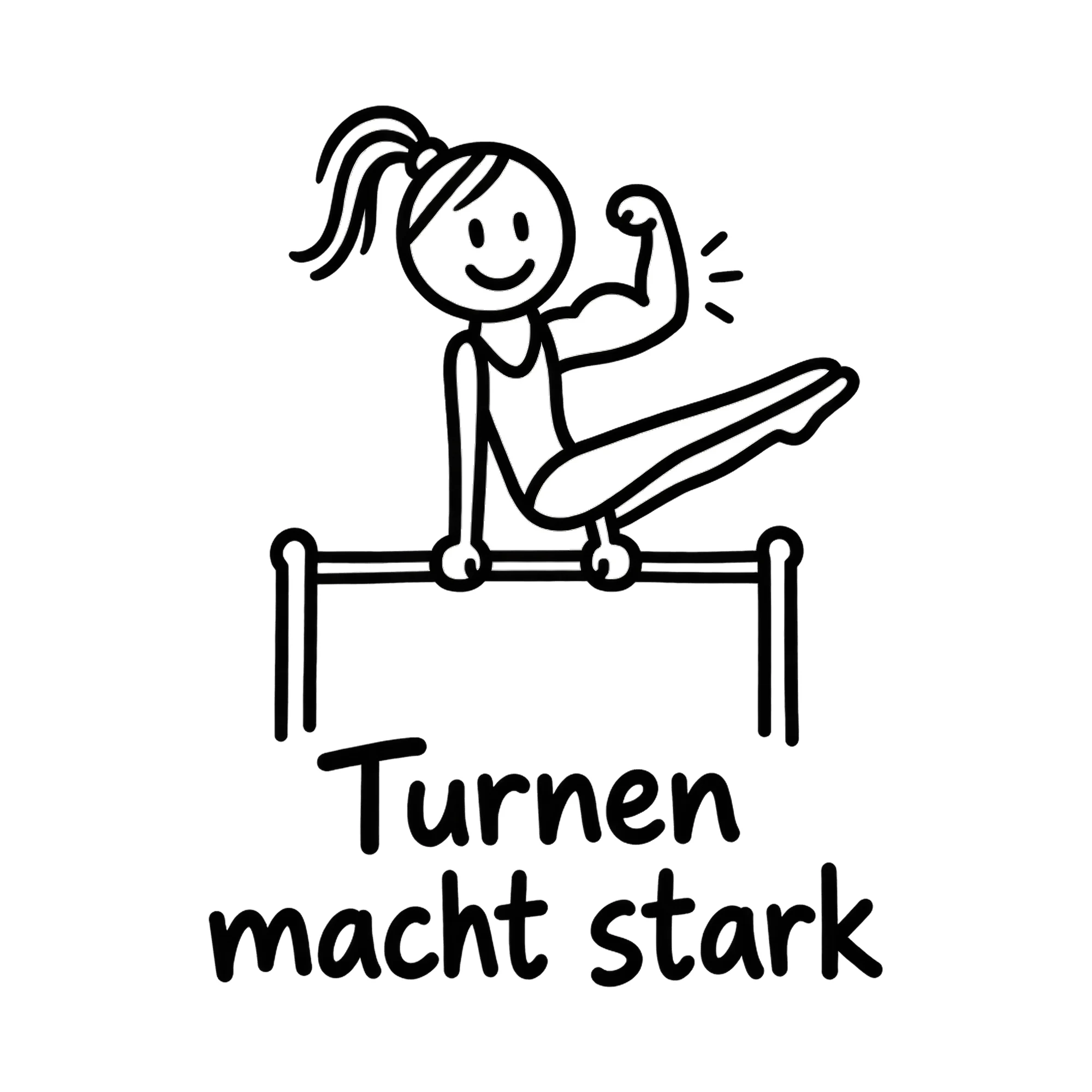 Bügelbild Turnen macht stark, Sport Shirt Spruch als Grafik auf weißem Hintergrund (BB016671)