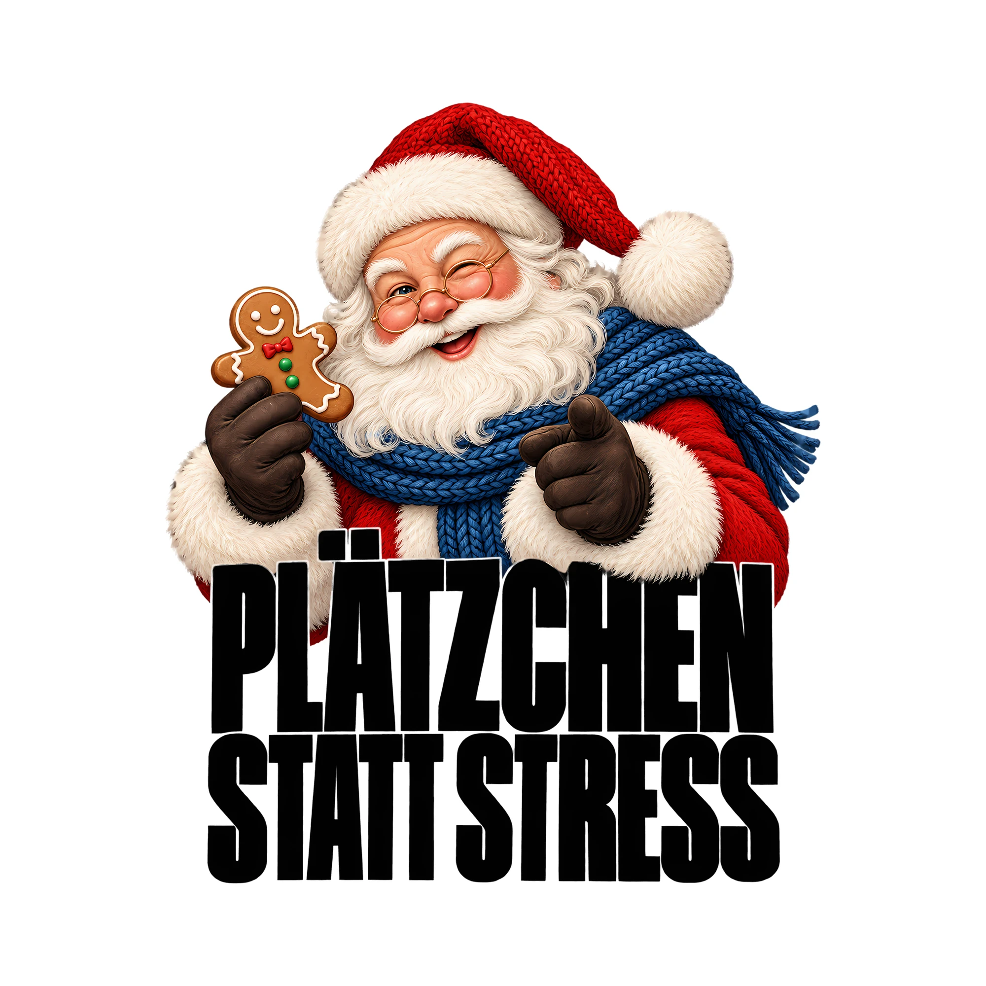 Bügelbild Plätzchen statt Stress als Grafik auf weißem Hintergrund (BB013906)