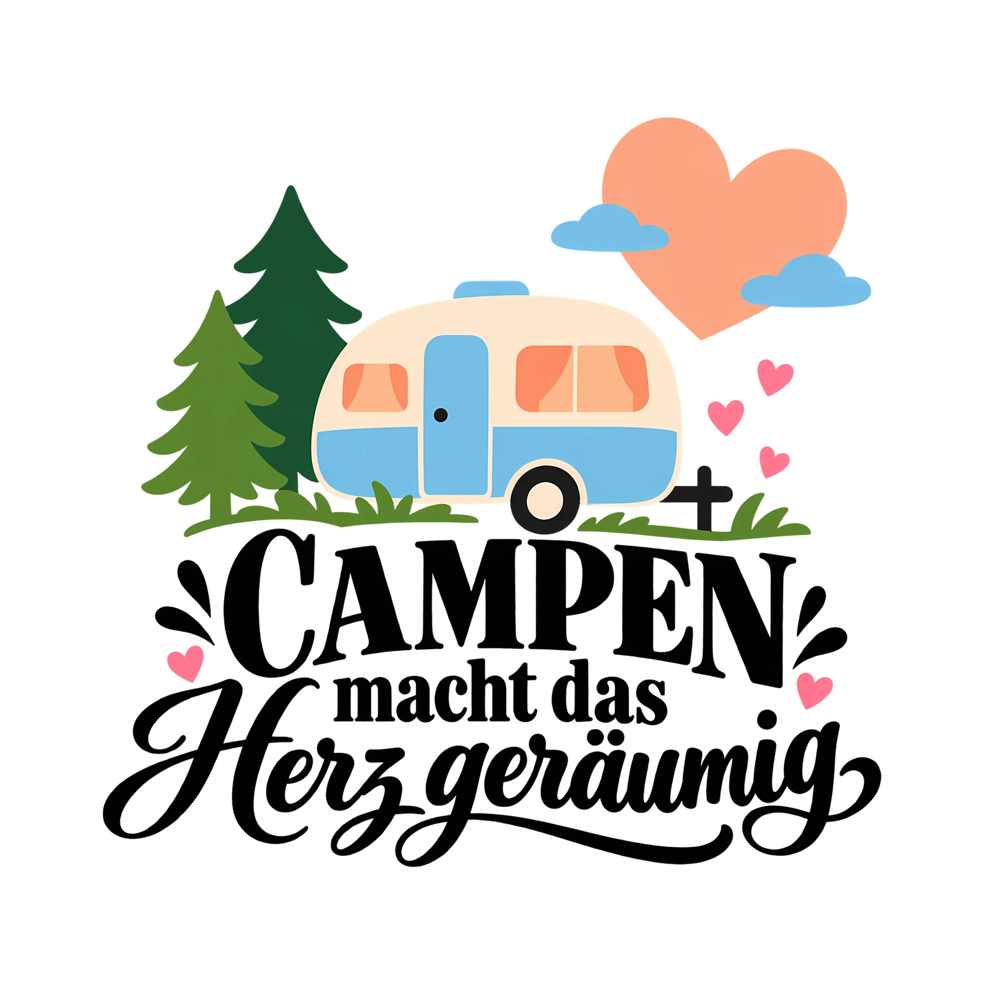Bügelbild CAMPEN macht das Herz geräumig als Grafik auf weißem Hintergrund (BB013495)