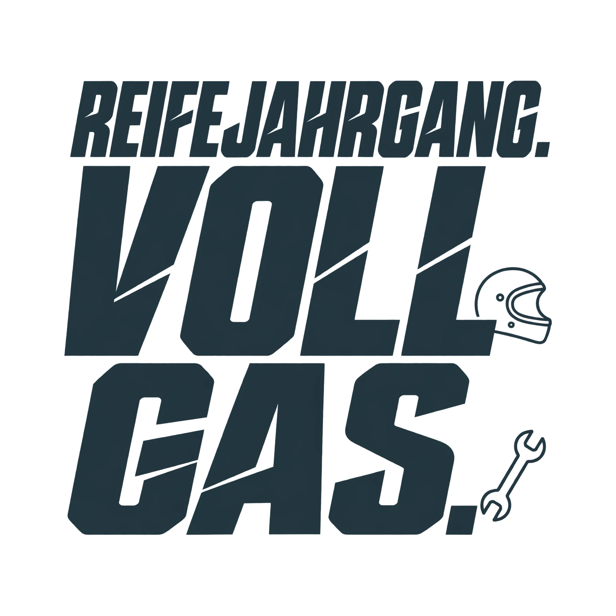 Bügelbild REIFEJAHRGANG. VOLLGAS. als Grafik auf weißem Hintergrund (BB012547)
