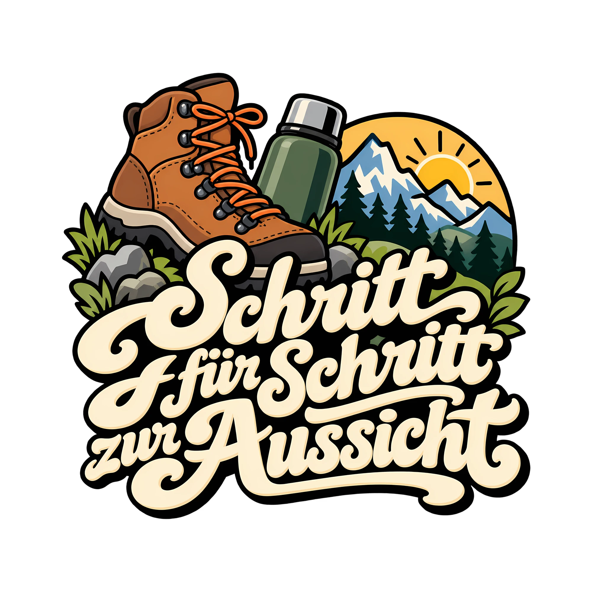 Bügelbild Schritt für Schritt zur Aussicht als Grafik auf weißem Hintergrund (BB013239)