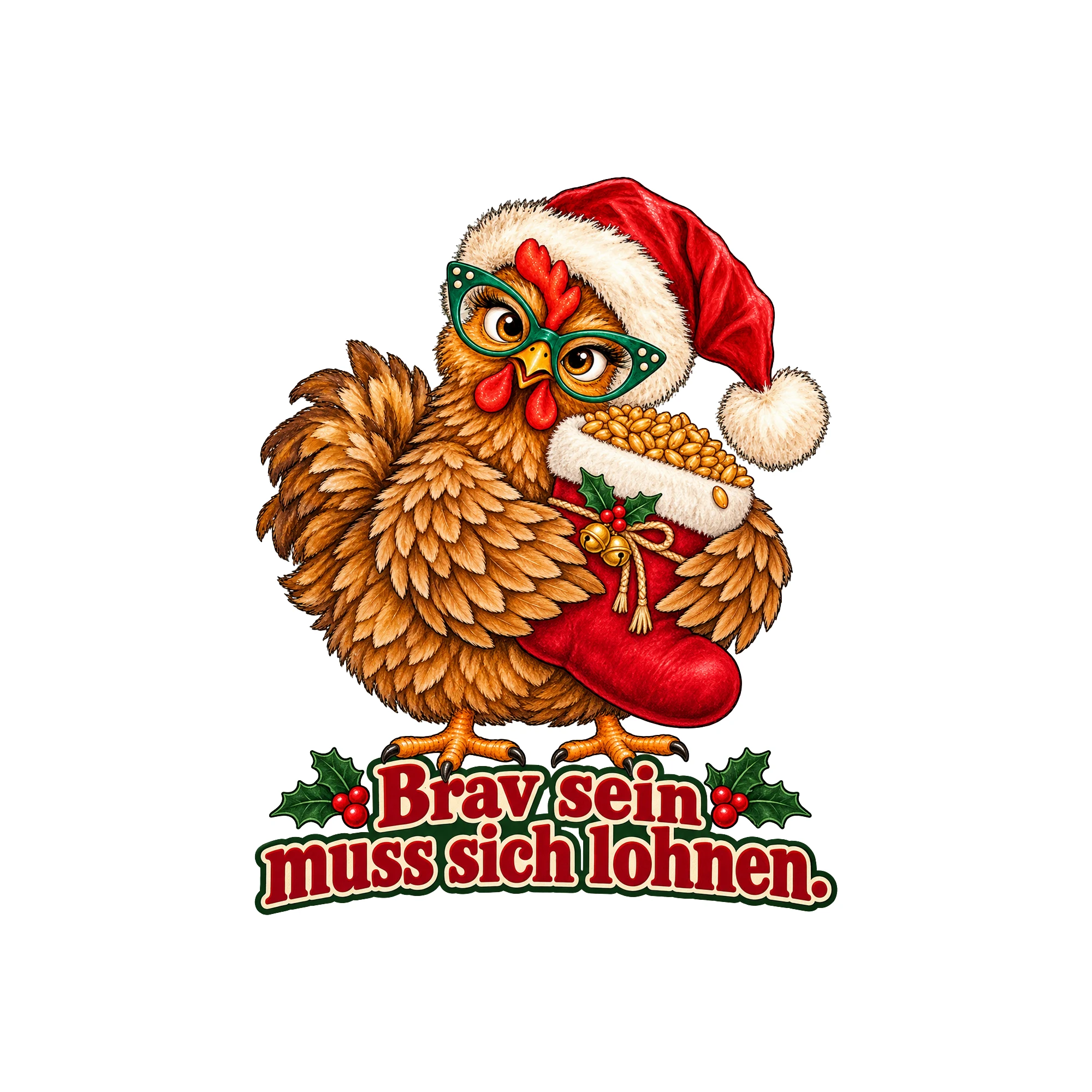 Bügelbild huhn nikolausstiefel als Grafik auf weißem Hintergrund (BB011383)