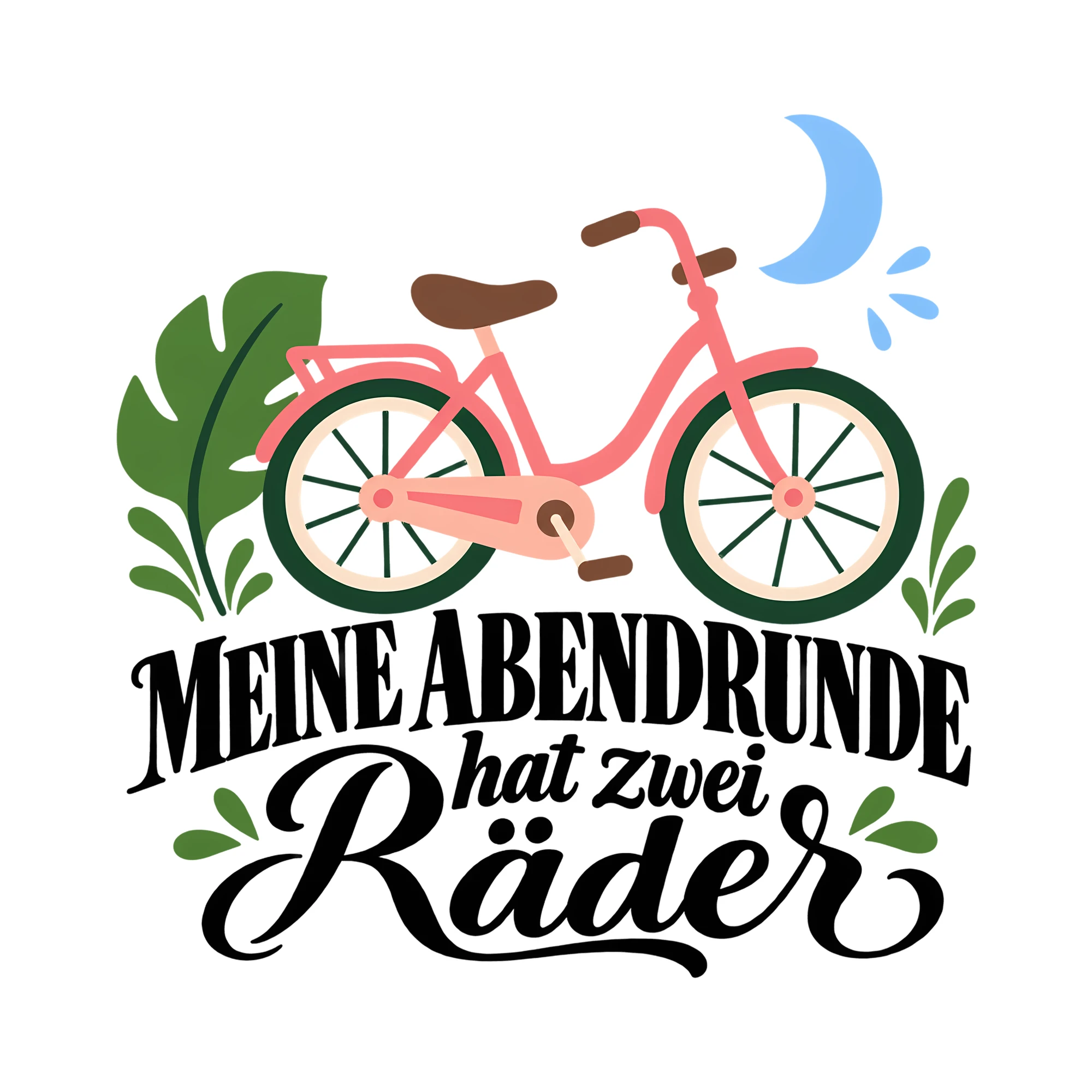 Bügelbild MEINE ABENDRUNDE hat zwei Räder als Grafik auf weißem Hintergrund (BB013788)
