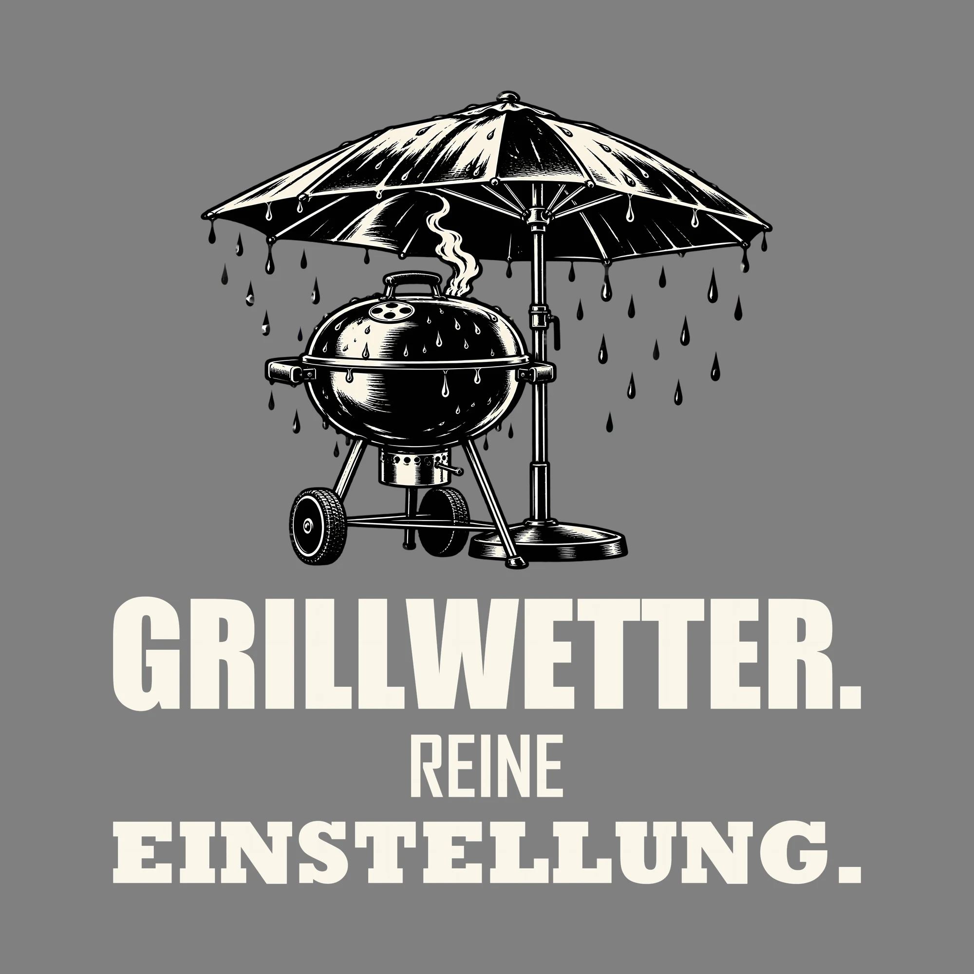 Bügelbild GRILLWETTER. REINE EINSTELLUNG. als Grafik auf dunklem Hintergrund (BB012048)