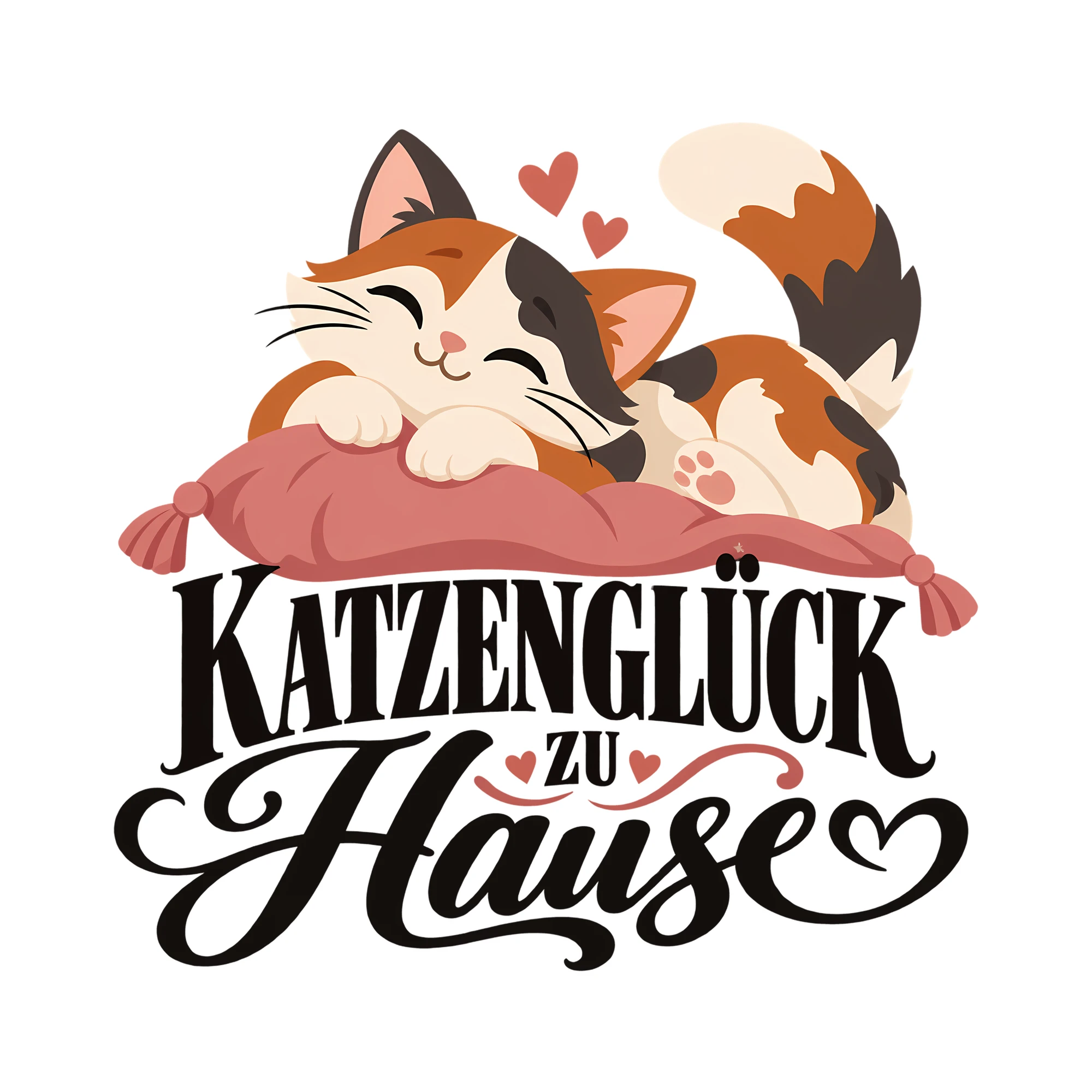 Bügelbild Katzenglück zu Hause als Grafik auf weißem Hintergrund (BB012805)