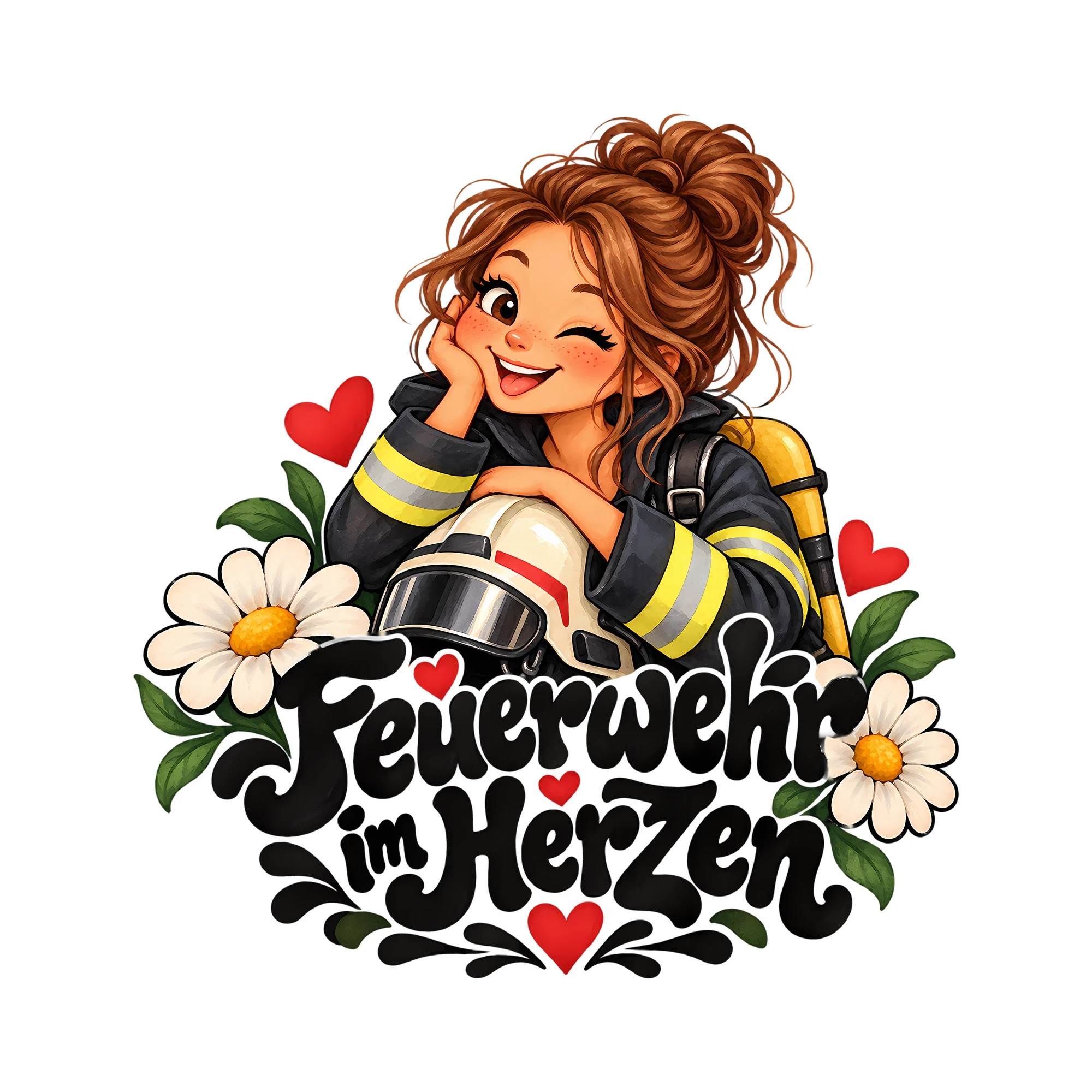 Bügelbild Feuerwehr im Herzen als Grafik auf weißem Hintergrund (BB011604)