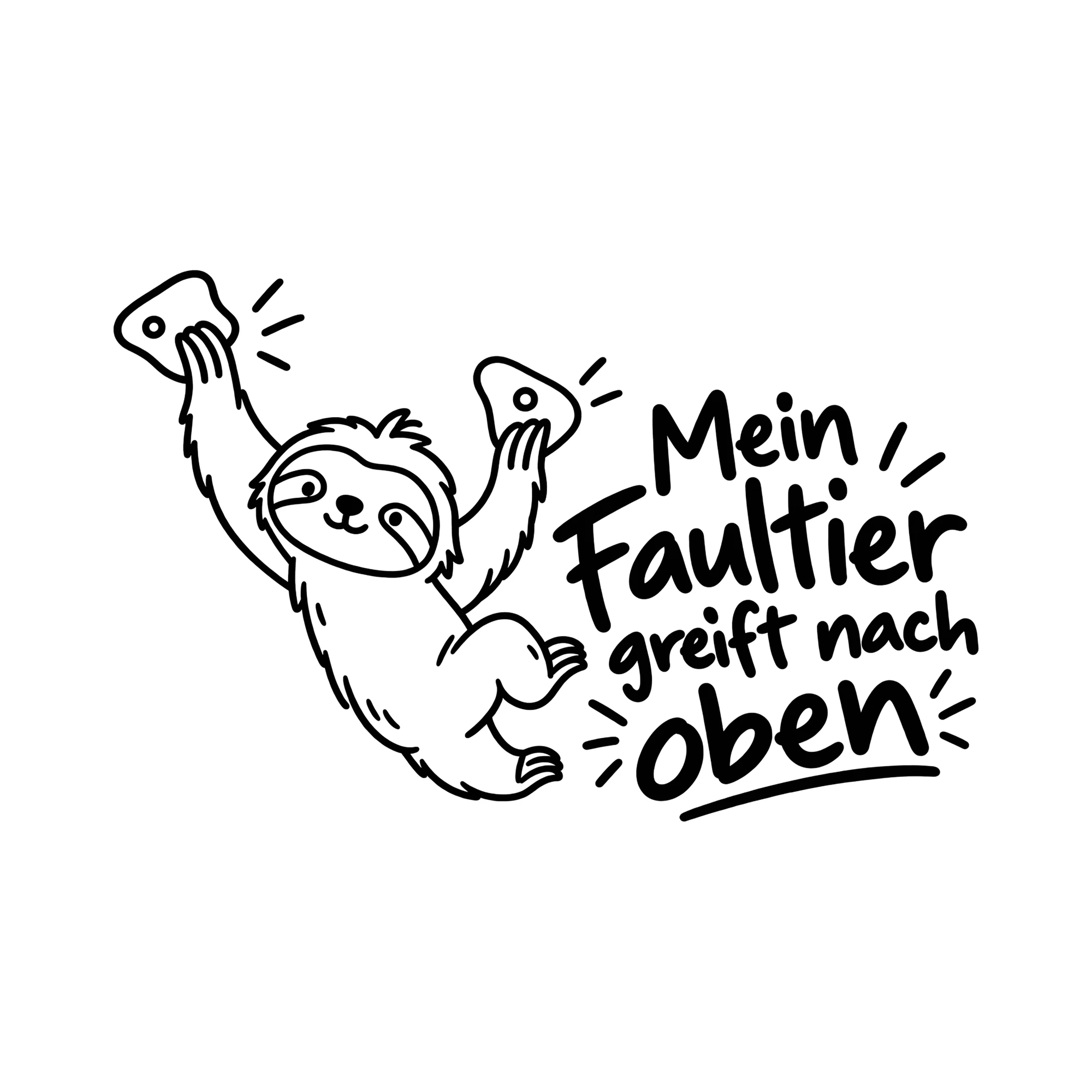 Bügelbild Mein Faultier greift nach oben als Grafik auf weißem Hintergrund (BB013009)