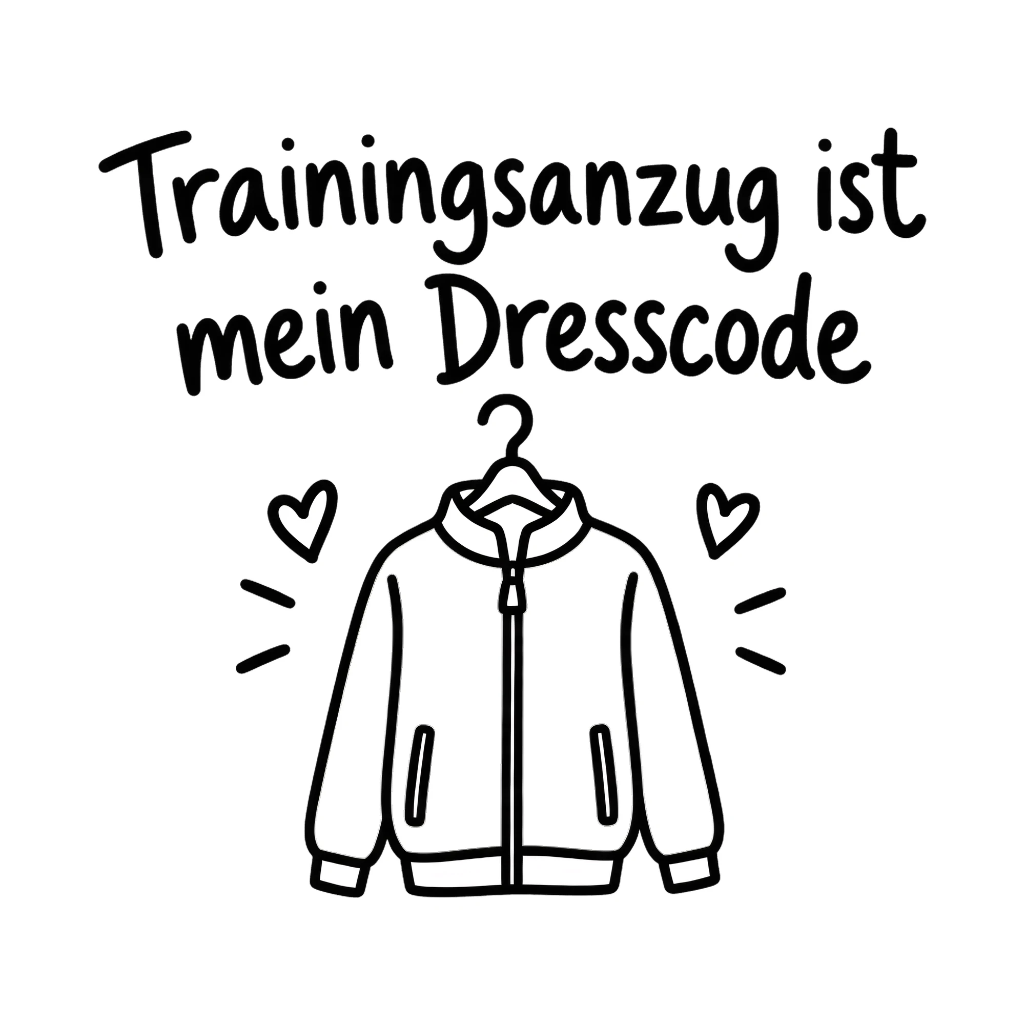 Bügelbild Trainingsanzug ist mein Dresscode als Grafik auf weißem Hintergrund (BB020505)