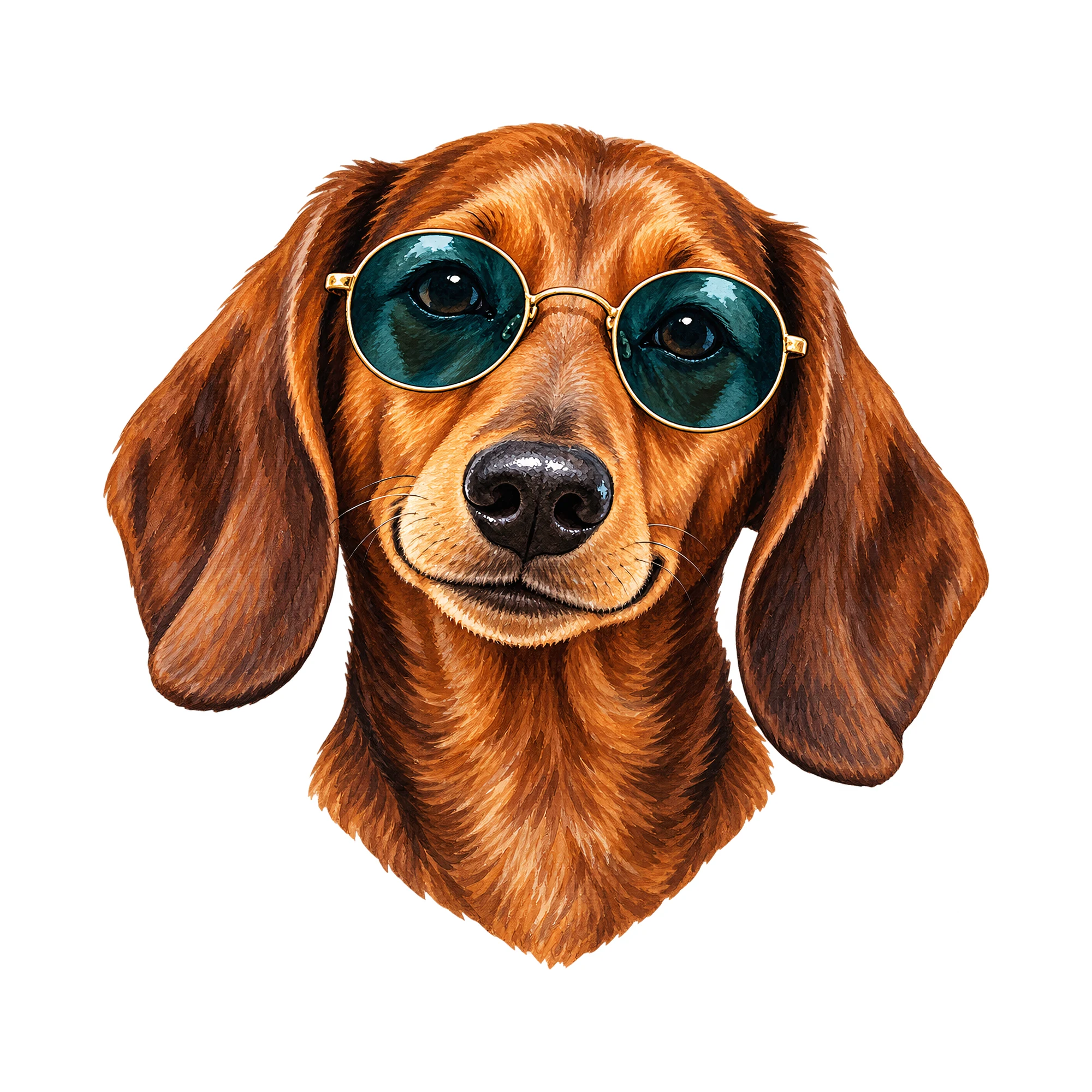Bügelbild Dackel Hippie Look, Tiere Shirt Motiv als Grafik auf weißem Hintergrund (BB016118)