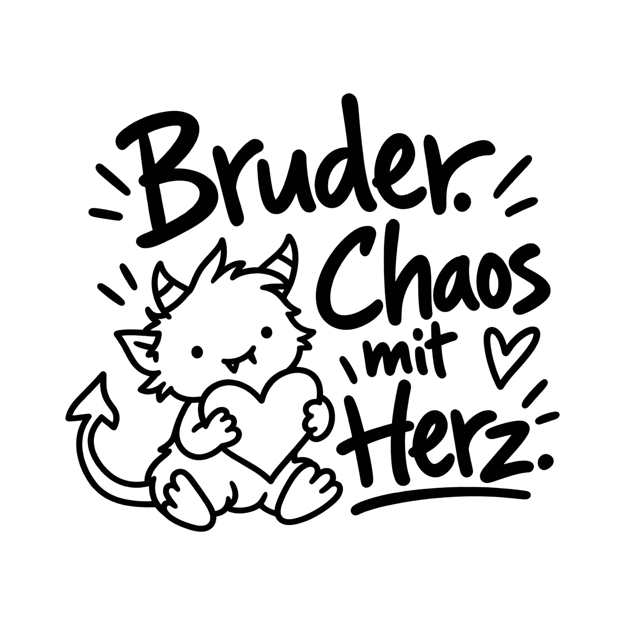 Bügelbild Bruder. Chaos mit Herz. als Grafik auf weißem Hintergrund (BB013433)