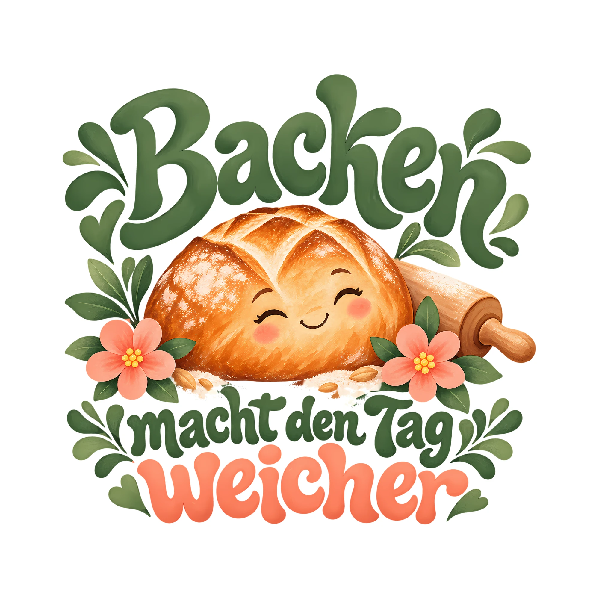 Bügelbild Backen macht den Tag weicher als Grafik auf weißem Hintergrund (BB014500)