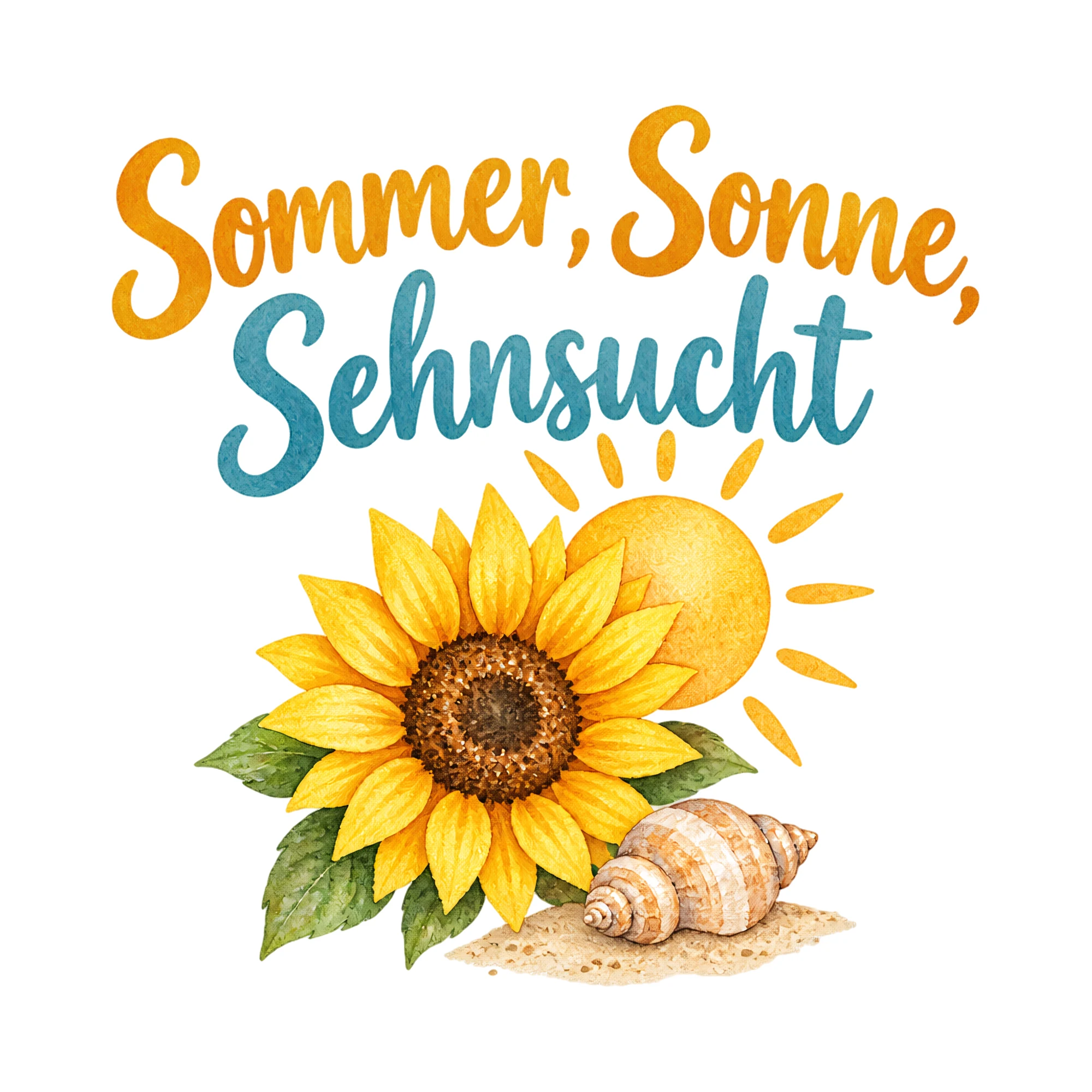 Bügelbild Sommer, Sonne, Sehnsucht als Grafik auf weißem Hintergrund (BB019676)