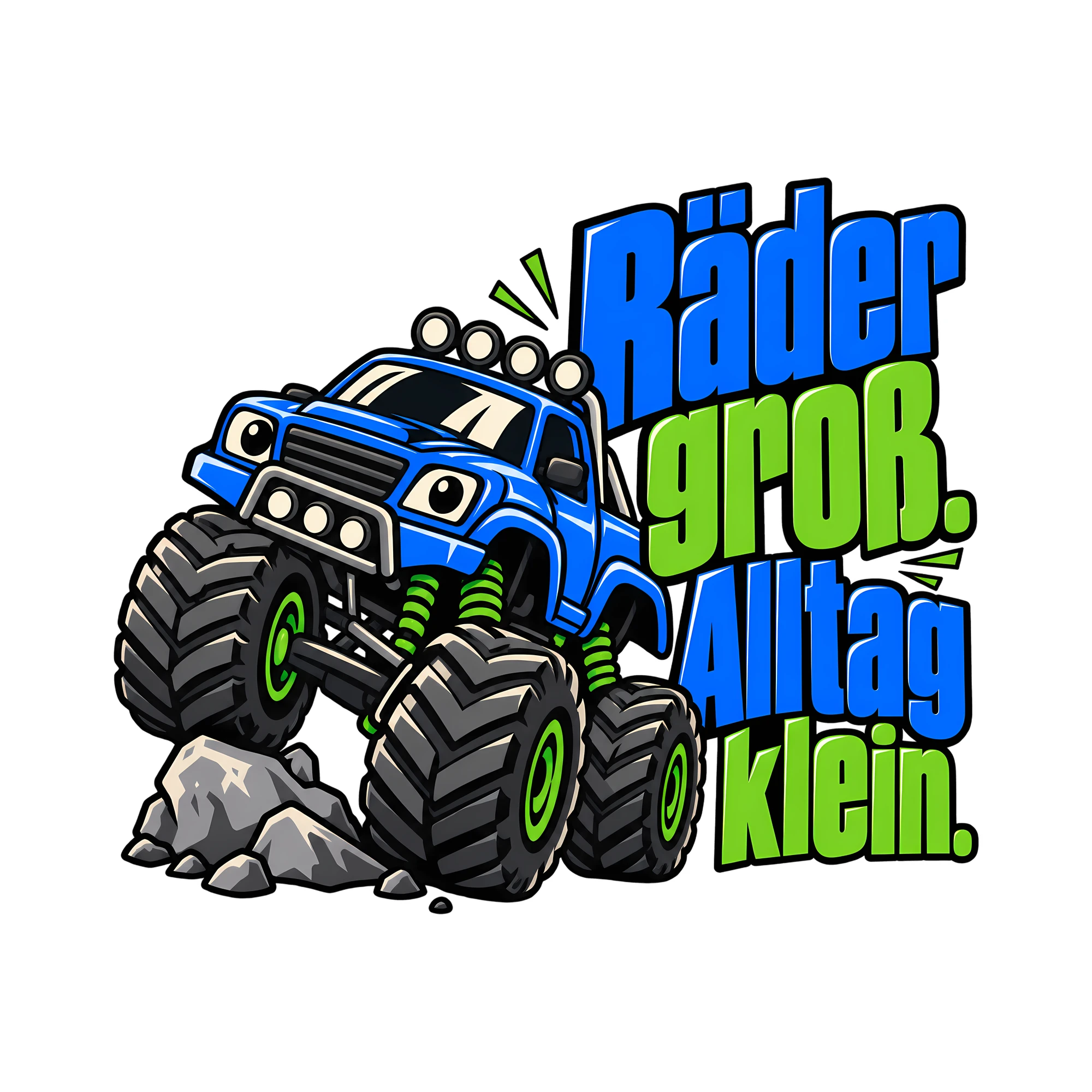 Bügelbild Räder groß. Alltag klein. als Grafik auf weißem Hintergrund (BB011719)