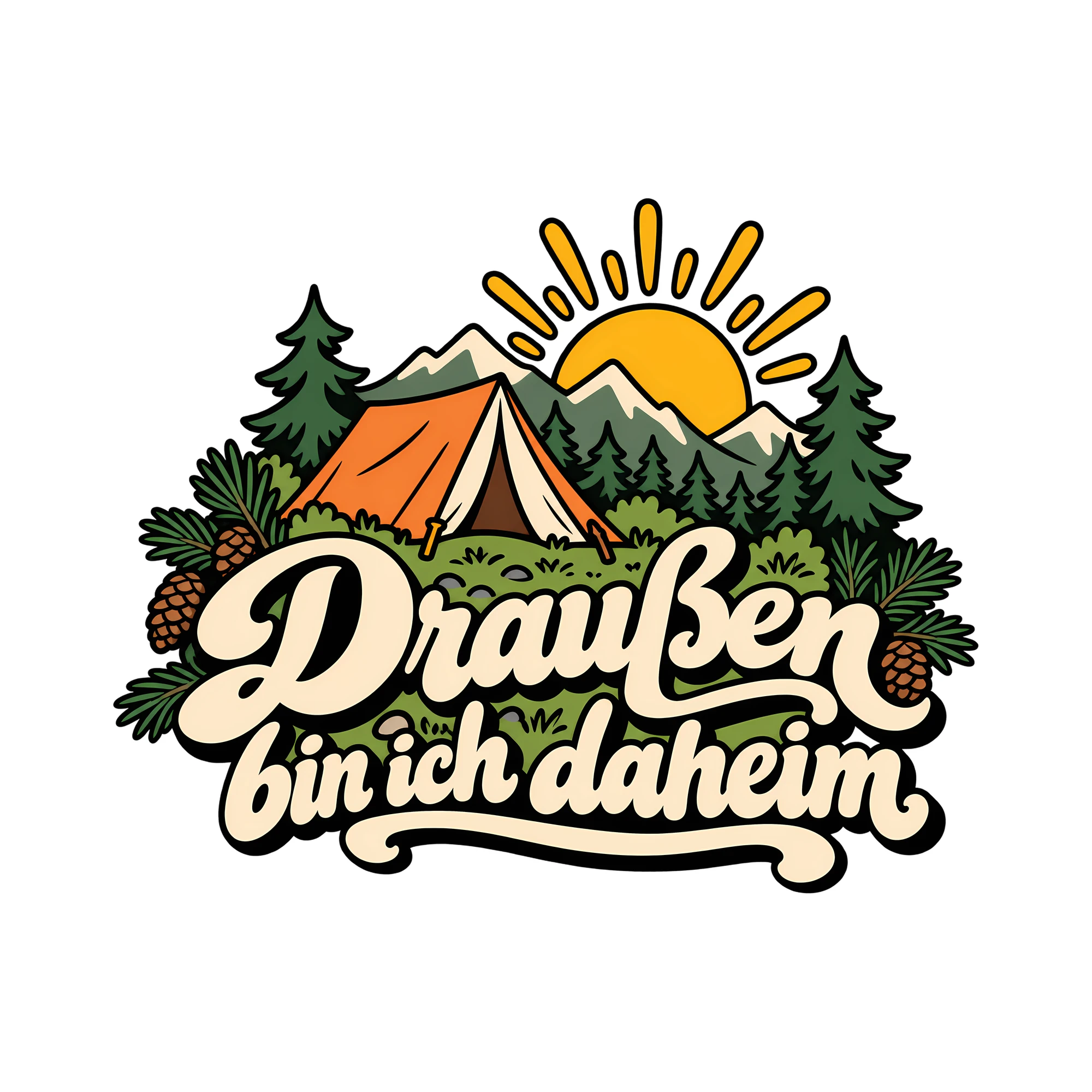 Bügelbild Draußen bin ich daheim als Grafik auf weißem Hintergrund (BB012905)